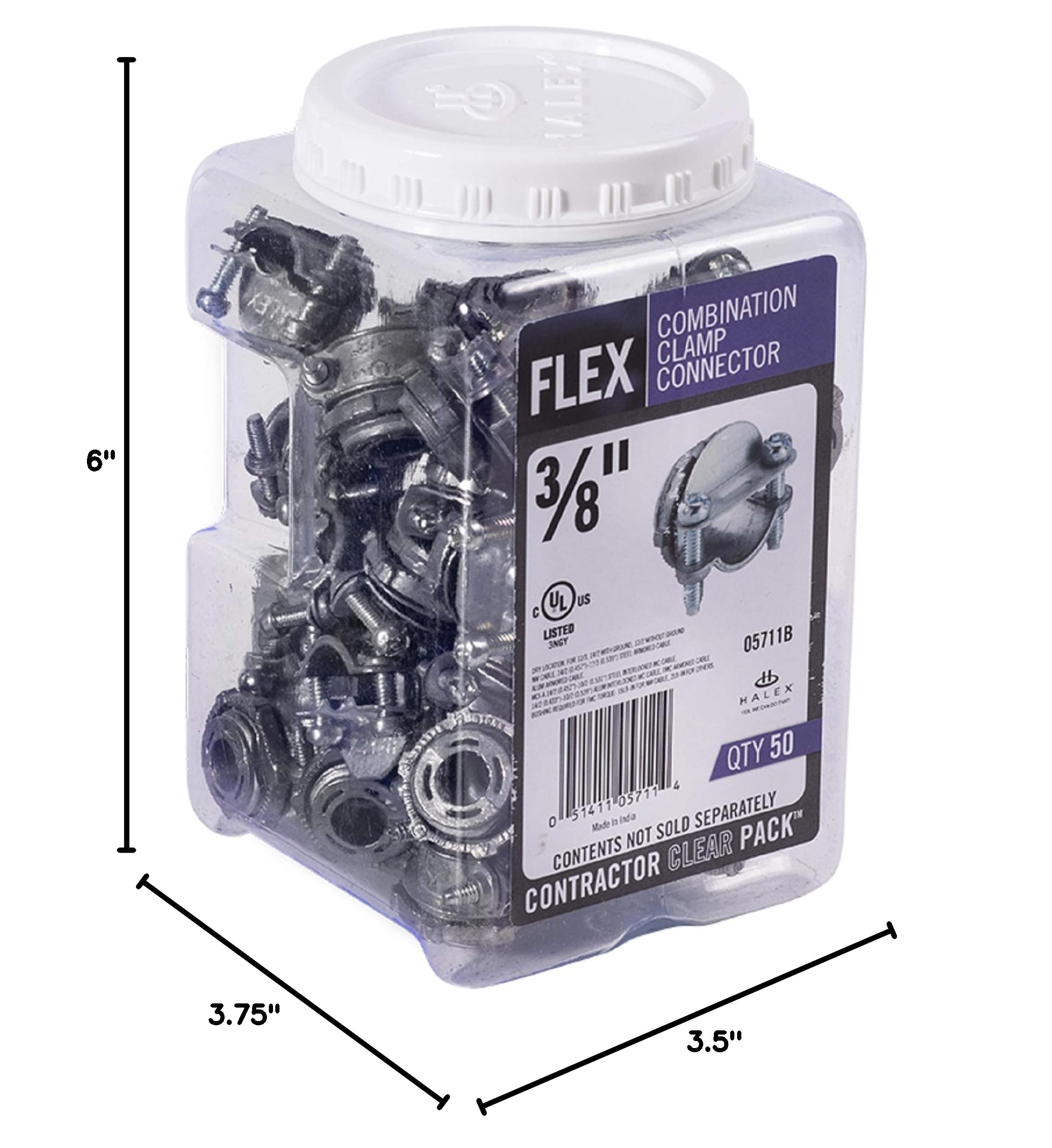 Halex 3/8 Inch Flexible Metal Conduit (FMC) Clamp Connector - 50 Pack (05711B) - Electrical Wiring & Conduit Fittings for Industrial, Commercial & Residential Use