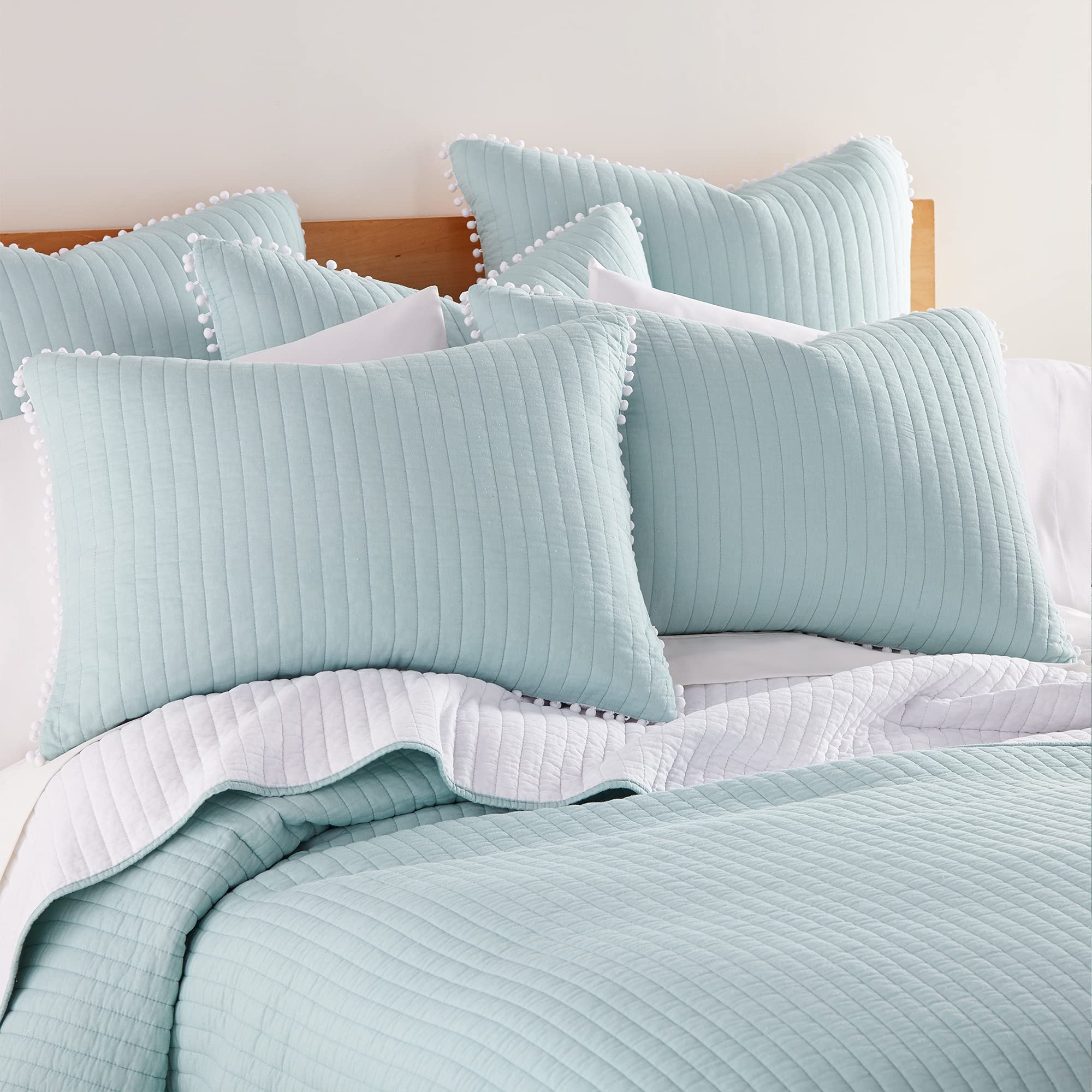 Levtex Home Pom Pom Blue Haze Full/Queen Quilt - 100% Cotton Bedding Set for Cozy Comfort | Perfect for Master Bedroom, Guest Room & Dorm Decor