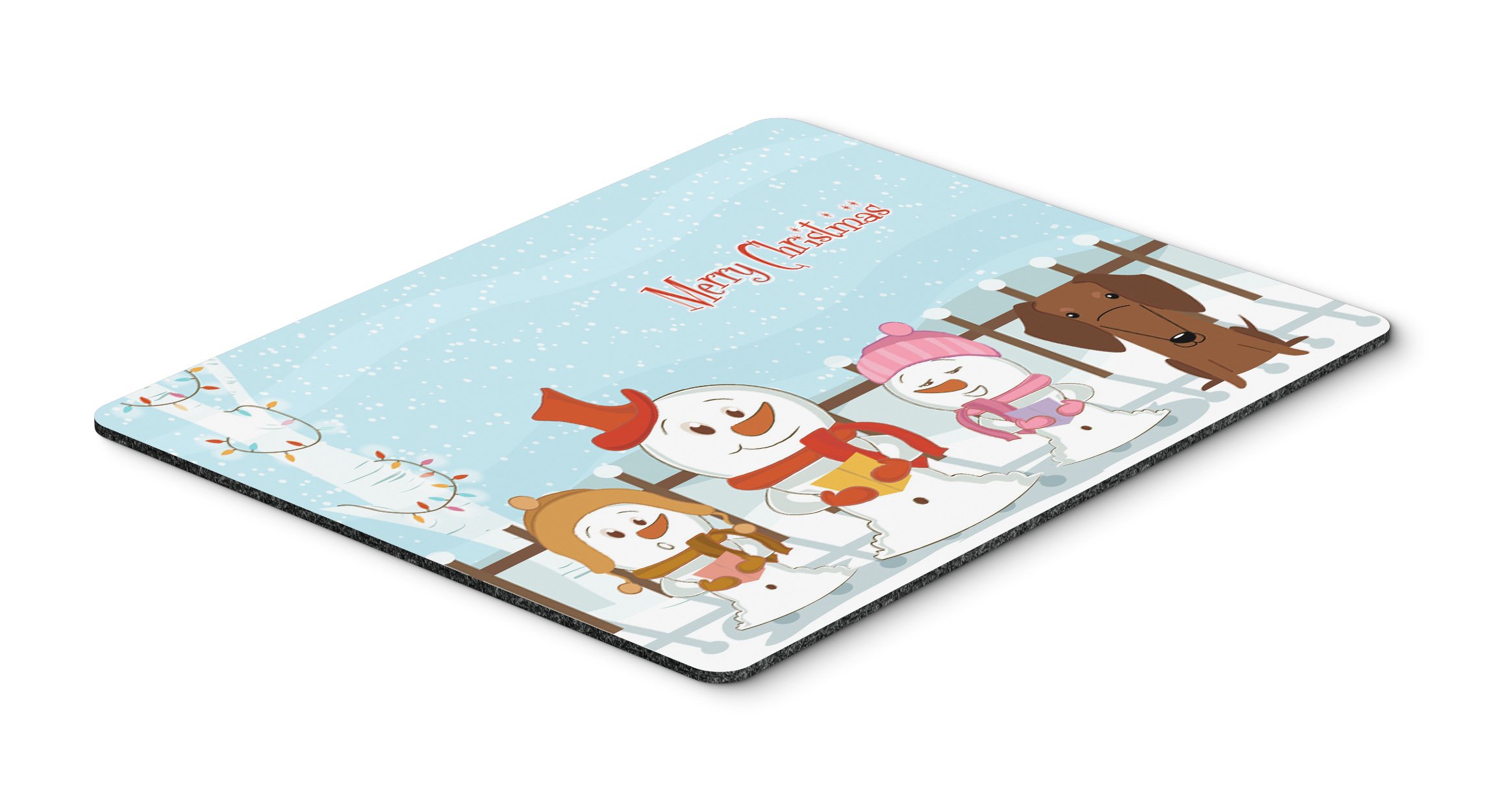 Merry Christmas Carolers Dachshund Mouse Pad - Red Brown Washable Large Mouse Mat for Computer, Laptop, Home & Office | Perfect for Gaming, Working & Holiday Decor