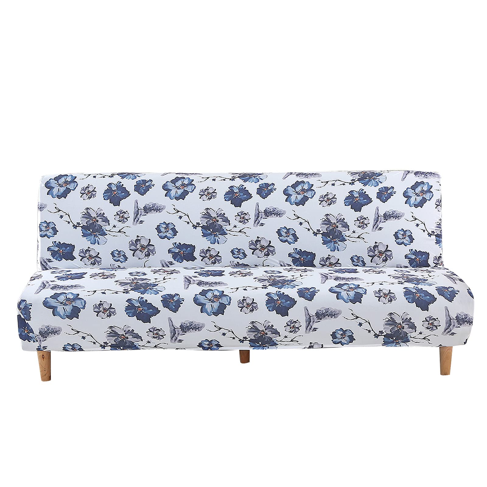 Stretch Elastic Armless Futon Slipcover - MIFXIN Furniture Protector for Foldable Sofa Bed Without Armrests, Blue Floral Design | Perfect for Small Spaces, Guest Rooms & Dorm Decor