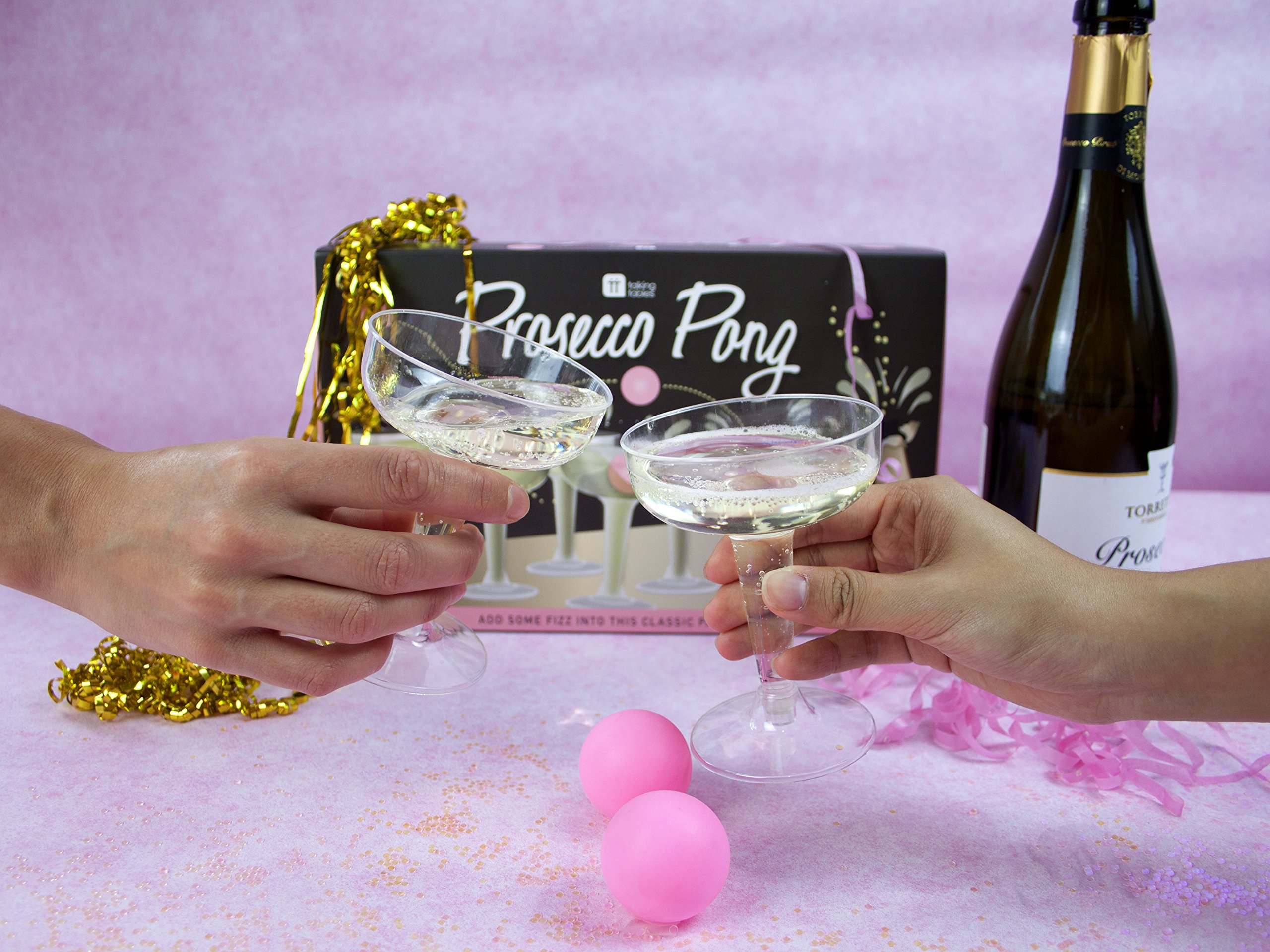 Talking Tables Prosecco Pong Drinking Party Game Set with 12 Glasses & Balls - Fun Adult Drinking Game for Bachelorette Parties, Girls Night Out, Birthday Celebrations, Bridal Showers, New Year's Eve & Christmas Gatherings - Perfect for Cocktail Parties & Social Events
