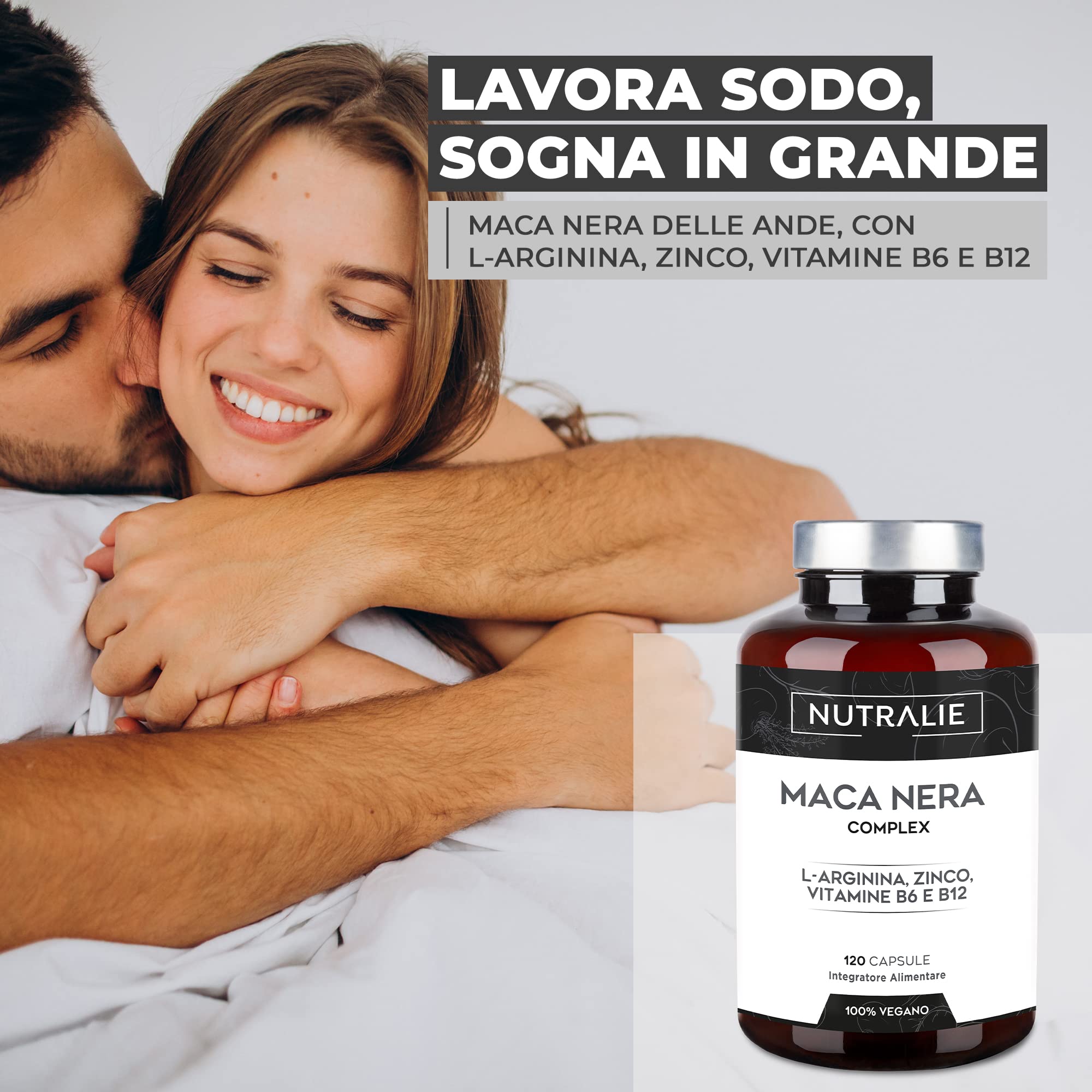 Premium Black Peruvian Maca 32000 mg - 2021 Award Winner - Andean Maca with L-Arginine + Zinc + High Concentration Vitamin B6 & B12 | 120 Vegan Maca Capsules by Nutralie - Boost Energy, Stamina & Libido for Athletes & Active Lifestyles