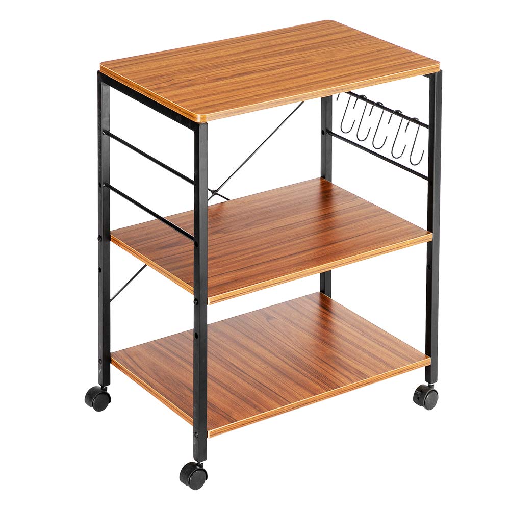 3-Tier Vintage Kitchen Cart - Rolling Bakers Rack for Microwave & Storage