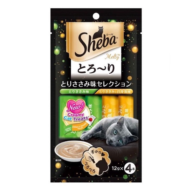 Sheba Melty Creamy Cat Treats - 12g x 4 Pack (4 Flavor Variety) - Delicious Soft Snacks for Adult Cats - Perfect for Training, Rewards & Bonding Time