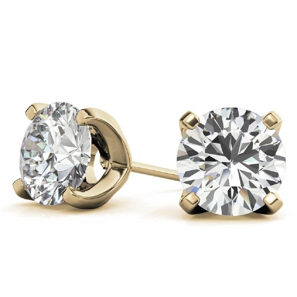 10K/14K/18K Solid Yellow Gold Moissanite Stud Earrings for Women - 2 TCW Round Cut Solitaire Diamond Earrings with 4 Prong Setting - Push/Screw Back Closure - Perfect for Engagement, Wedding, Anniversary Gifts & Everyday Elegance