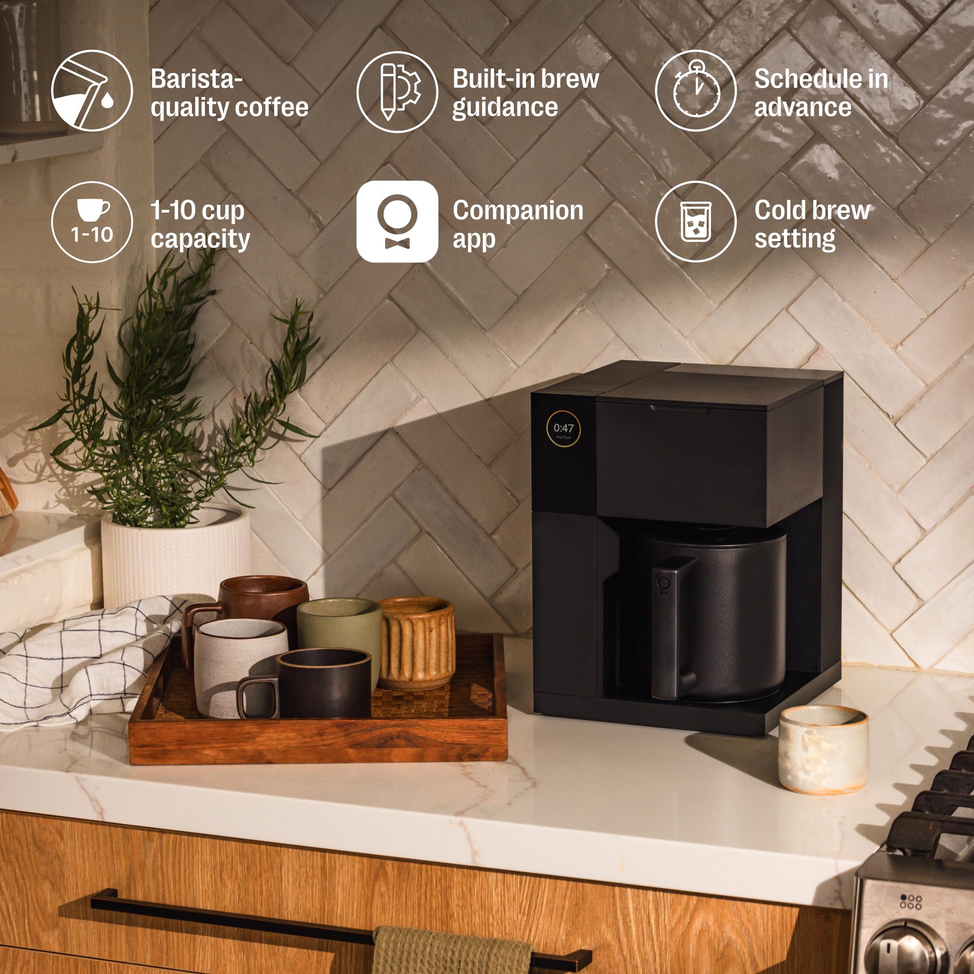 Fellow Aiden Precision Coffee Maker - 10-Cup Drip Coffee Machine with Built-In Brewing Guidance, Smart Scheduling & App Control, Removable Water Tank, Matte Black - Perfect for Home, Office & Specialty Coffee Shops