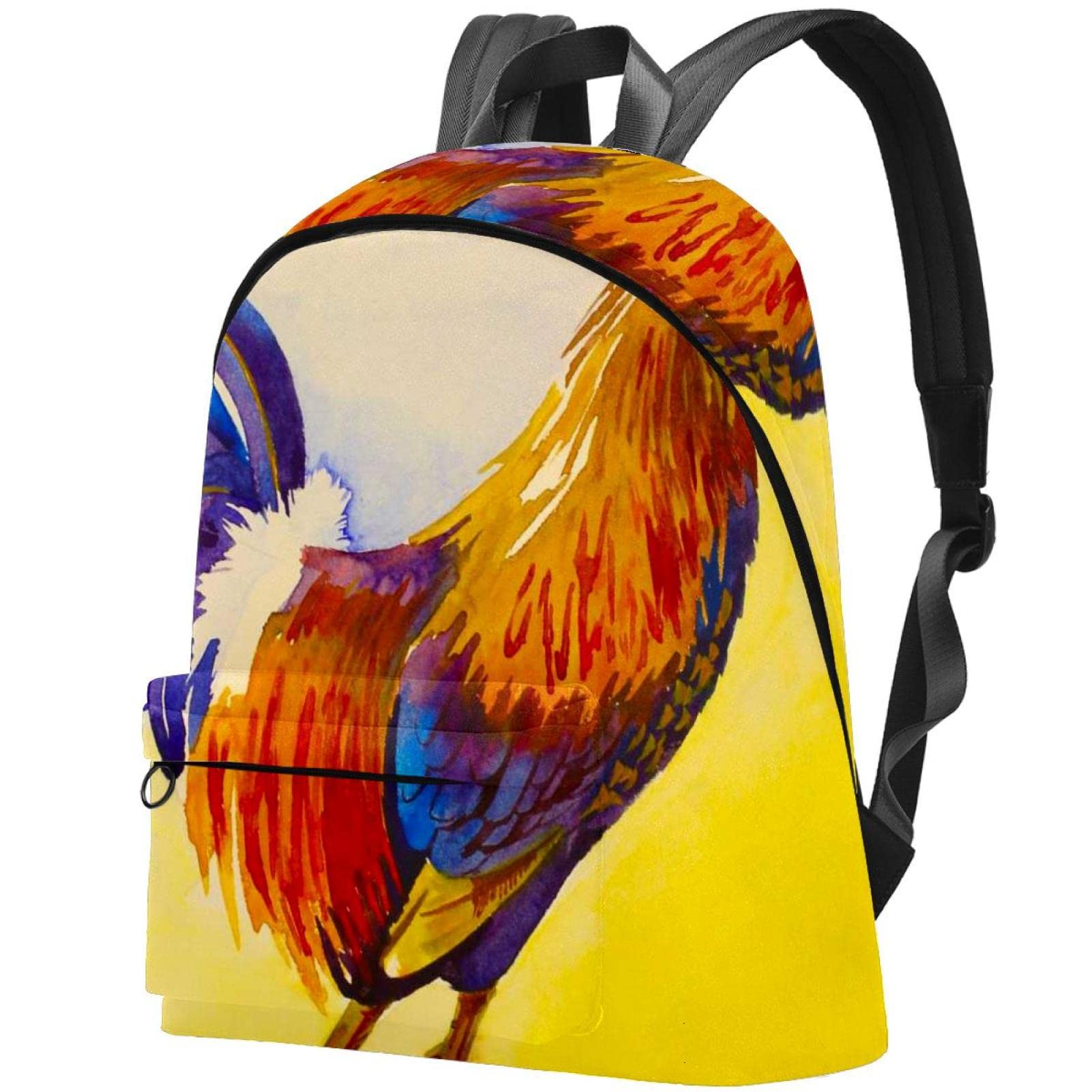 Stylish Watercolor Rooster Canvas Backpack for College Students & Travel - Durable Unisex Laptop Backpack with Rooster Print Design - Perfect for School, Commuting, and Weekend Getaways