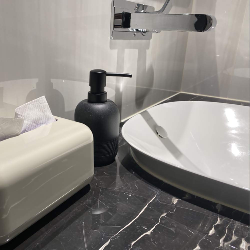 Matte Black Soap Dispenser Set with Pump - 10.6oz Modern Hand Soap & Lotion Dispenser for Bathroom Countertop & Kitchen Sink - Elegant Touch for Home, Office, and Restaurant Decor