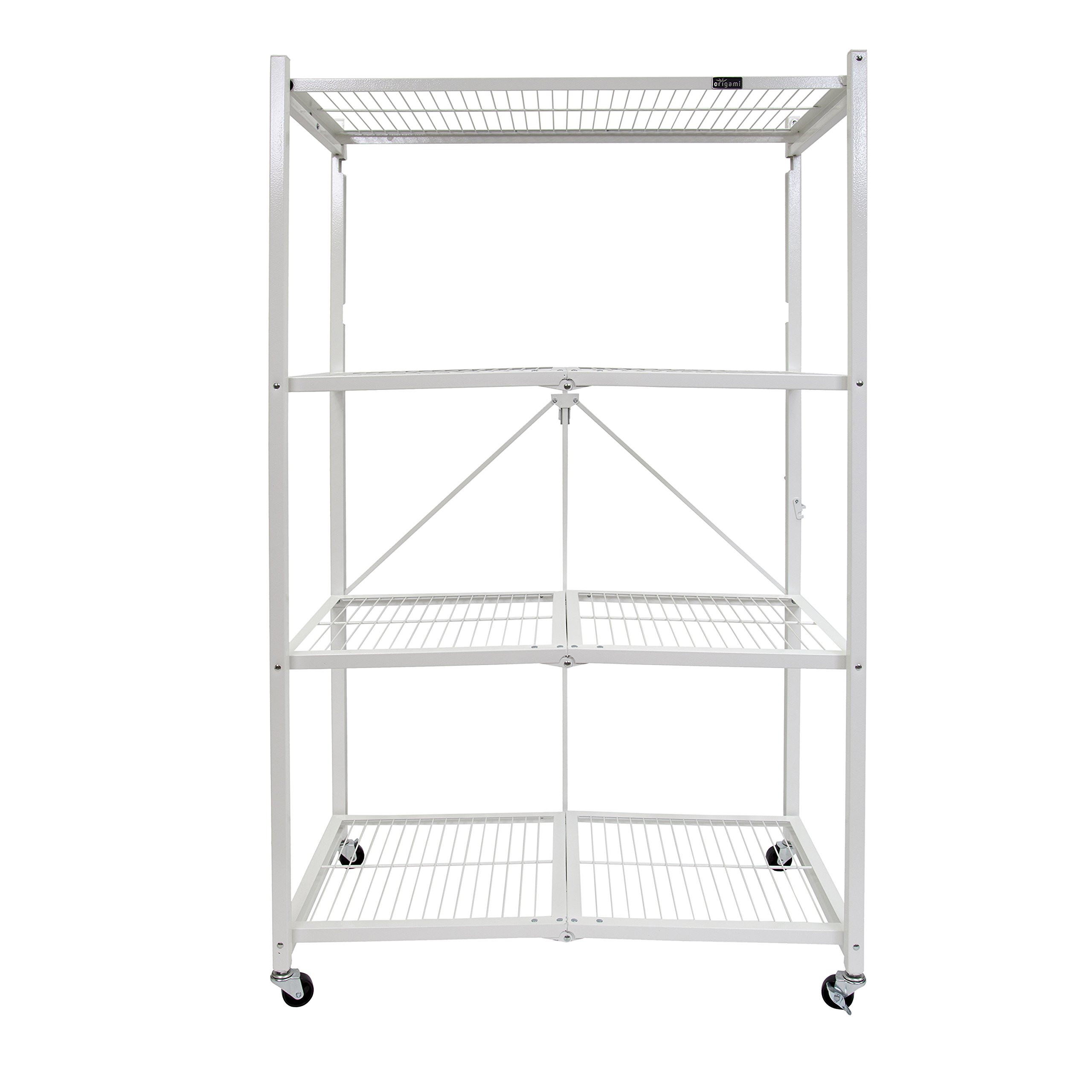 4-Tier Heavy Duty Folding Storage Shelf with Wheels - White Origami Style Organizer for Home, Office, Garage & Closet Organization