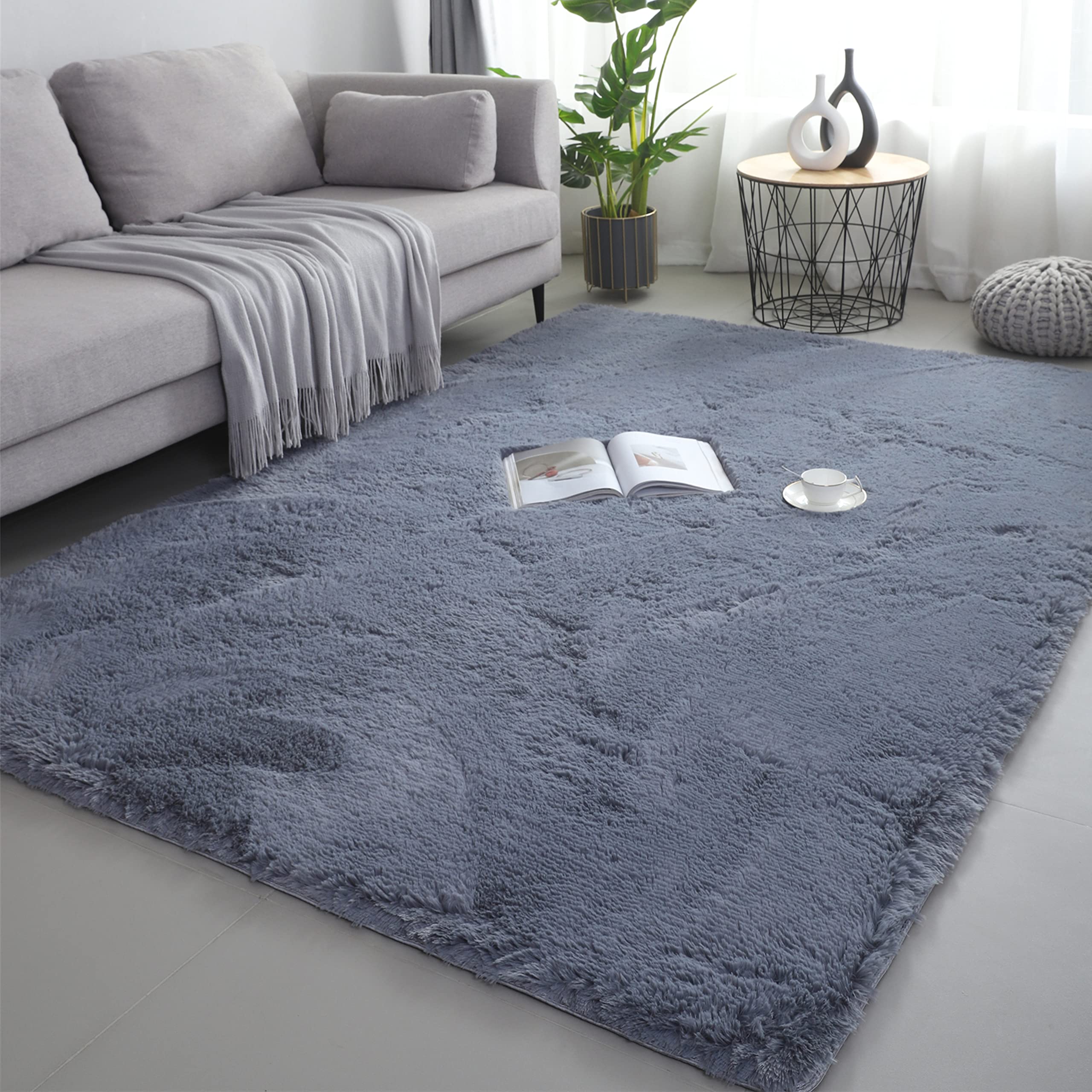 Ultra Soft Fluffy Shaggy Area Rugs for Bedroom, Living Room, Kids Playroom - 3x5 Feet Grey Purple Modern Home Decor Carpet - Perfect for Cozy Floor Seating, Nursery Decor & Pet-Friendly Spaces