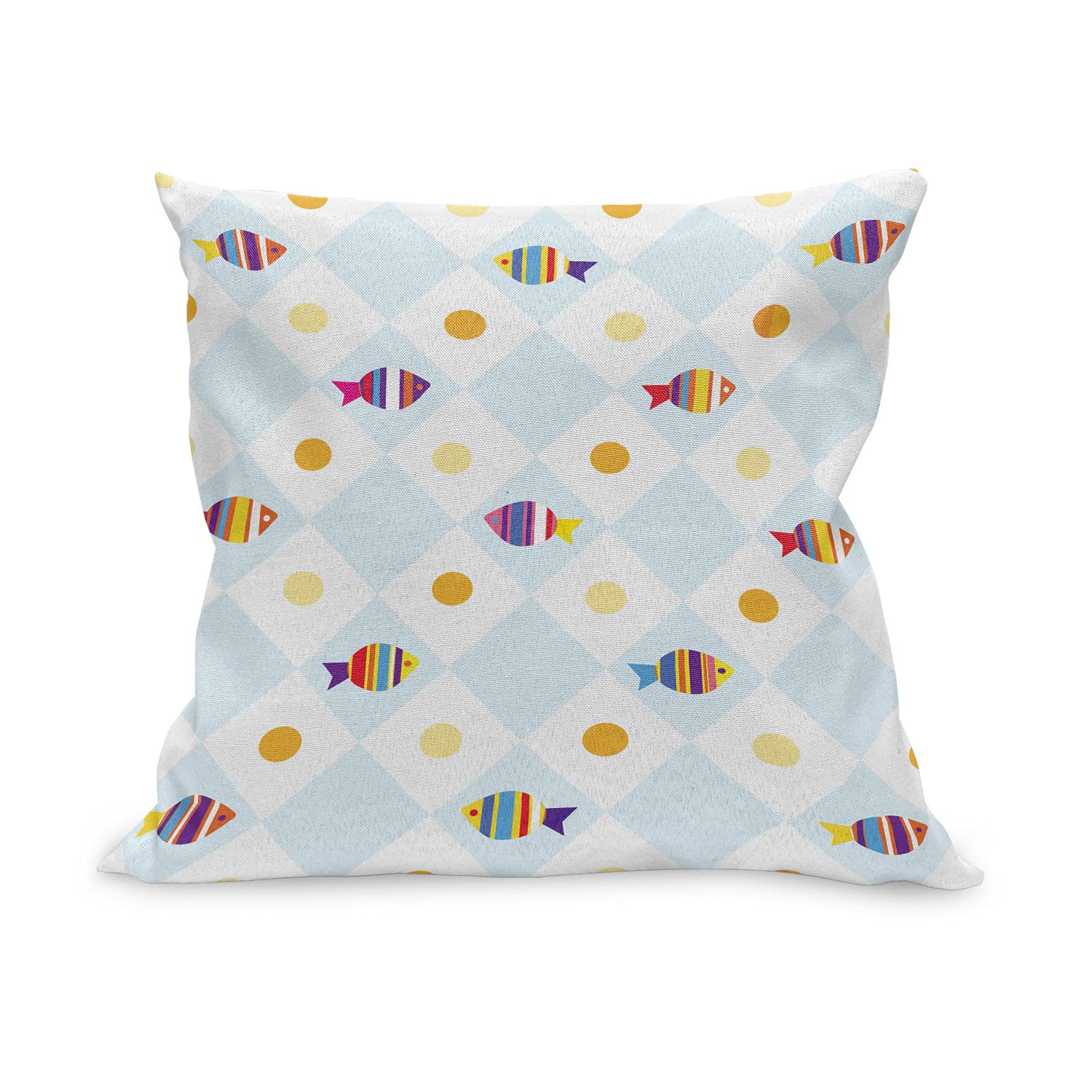 Ambesonne Aquarium Fish Cartoon Throw Pillow Cover 20x20 Inches - Geometric Pattern Decorative Square Cushion Case with Colorful Spots & Lines - Perfect for Living Room, Bedroom, or Nursery Decor