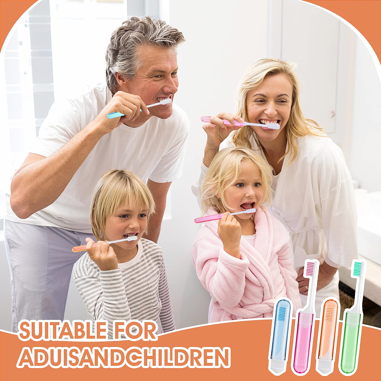 Sibba 4-Pack Foldable Travel Toothbrush Covers with Soft Bristles - Portable Mini Toothbrush Case for Men, Women & Kids - Perfect for Camping, Travel & Hygiene On-The-Go