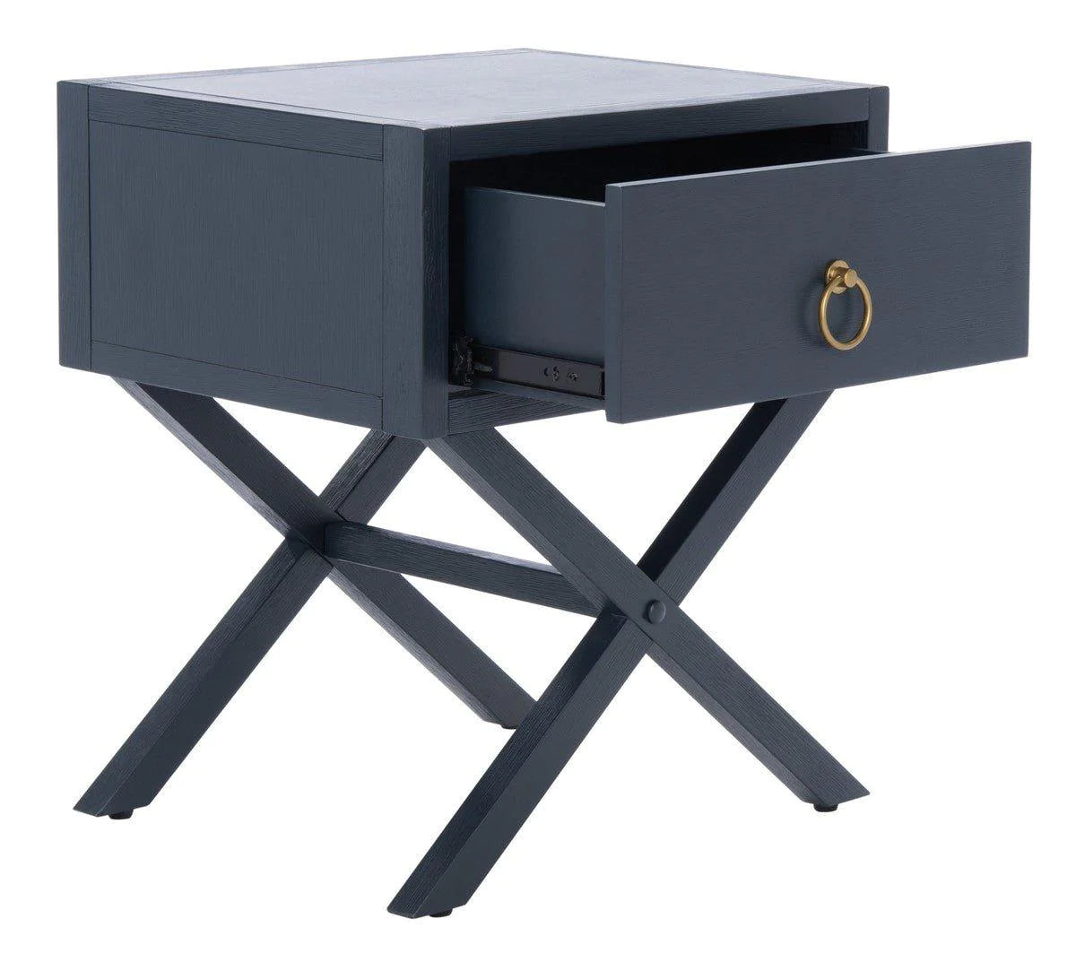 Modern Navy Blue Nightstand with One Drawer - Stylish Cross Base Design for Bedroom, Living Room, or Office
