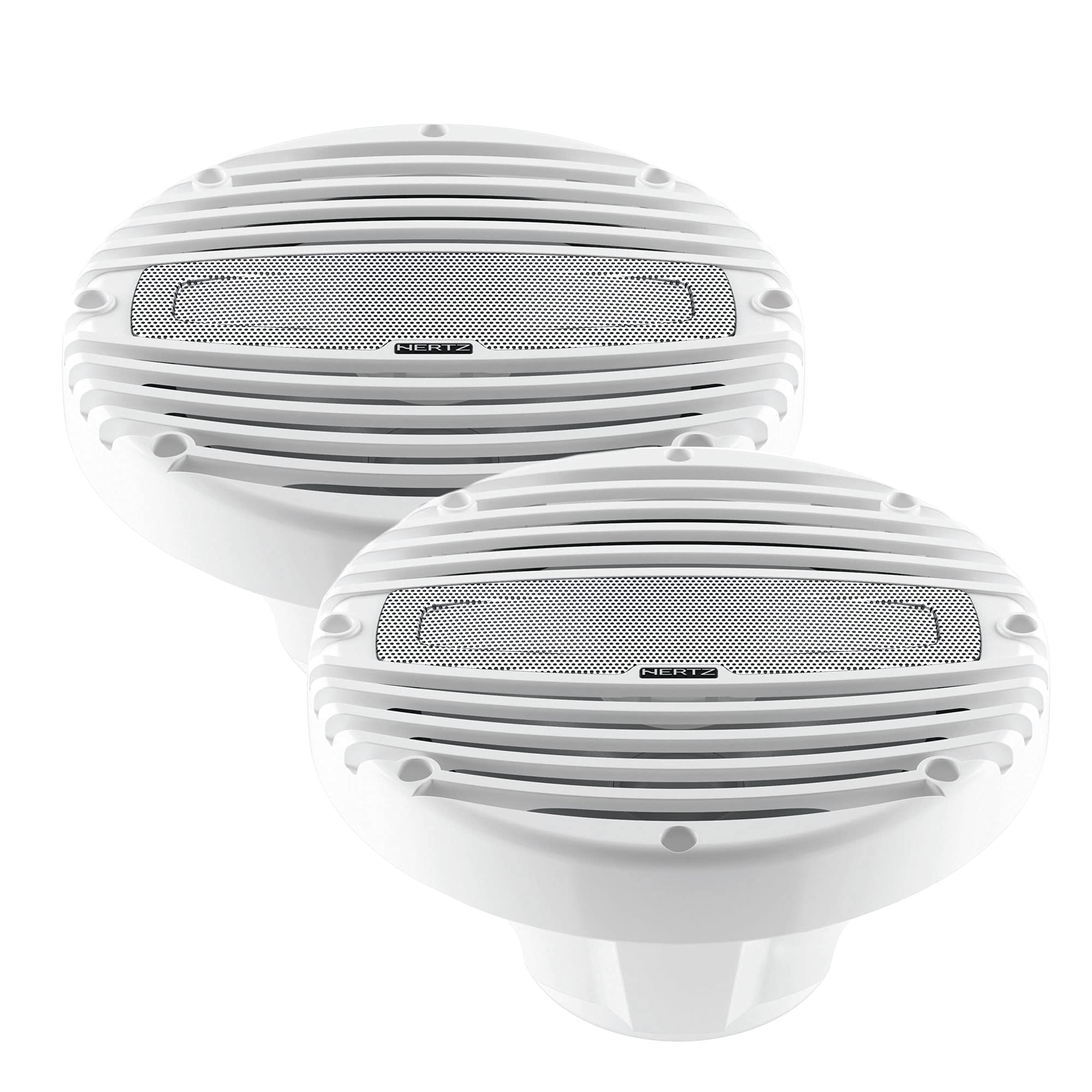 HERTZ HMX-8 8 Inch 4 Ohm Marine Coaxial Speakers with White Grilles (Pair) - Waterproof Boat Audio for Outdoor Marine, RV, and Off-Road Vehicle Sound Systems