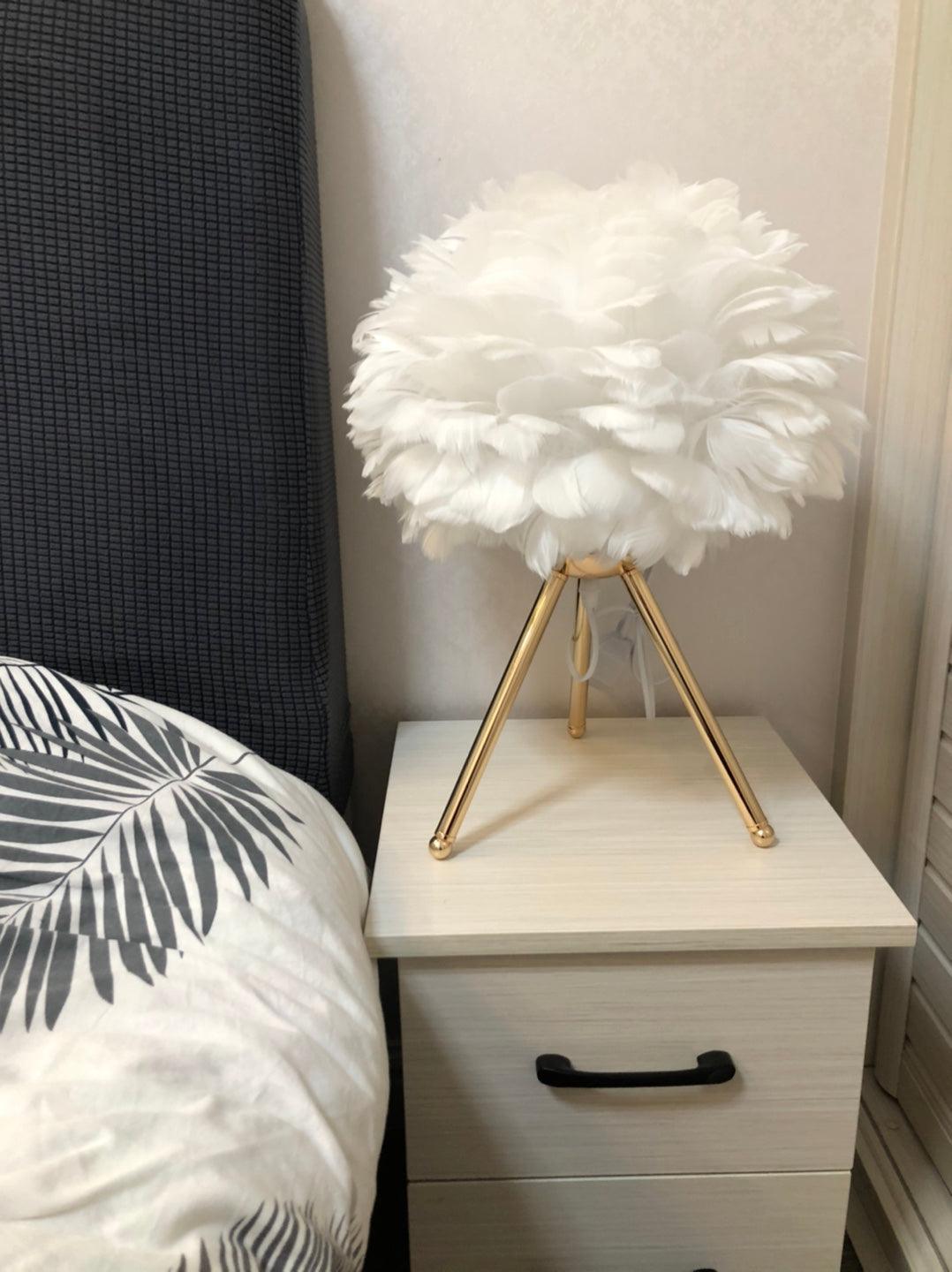Elegant Goose Feather Table Lamp - Soft Warm White Light for Bedroom, Living Room & Office Decor - Perfect for Relaxation & Cozy Ambience