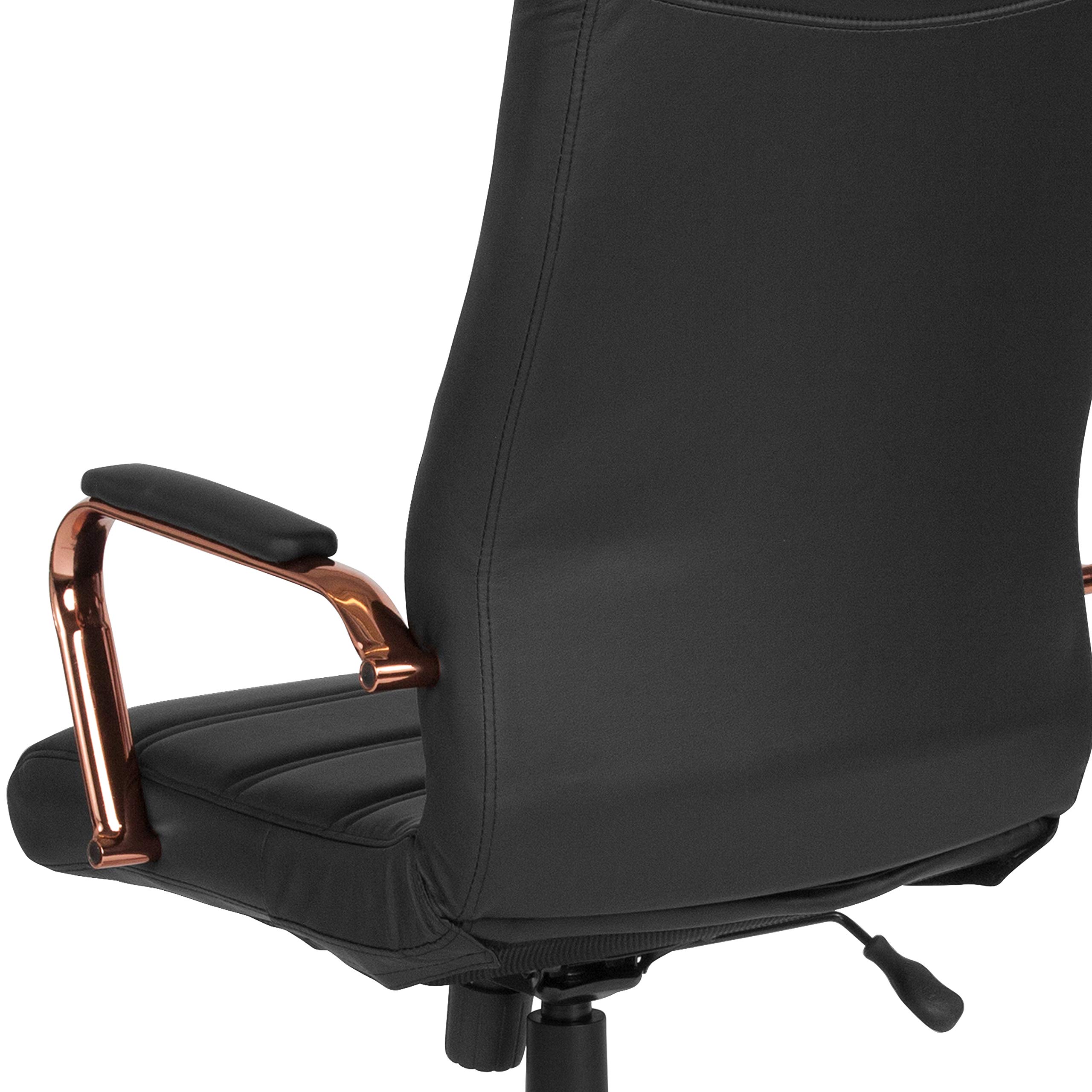 Premium High Back Office Chair - Black LeatherSoft Executive Swivel Desk Chair with Rose Gold Metal Frame - Ergonomic Adjustable Armchair for Home Office, Gaming & Study