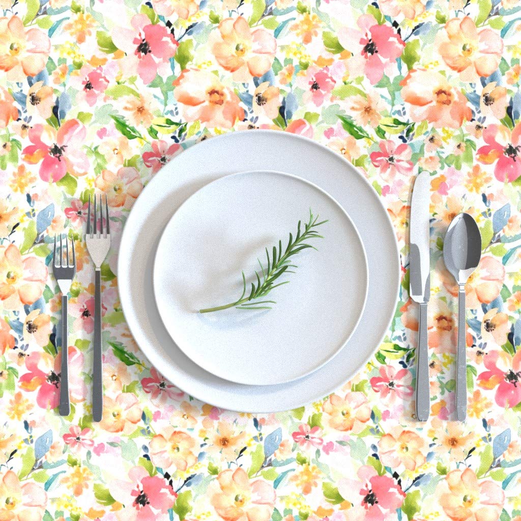 Floral Love Print Cotton Sateen Tablecloth 70x108 Inches - Peach Pink Boho Flowers for Dining Table, Baby Girl Nursery Decor & Custom Table Linens | Perfect for Dinner Parties, Bridal Showers & Home Decor