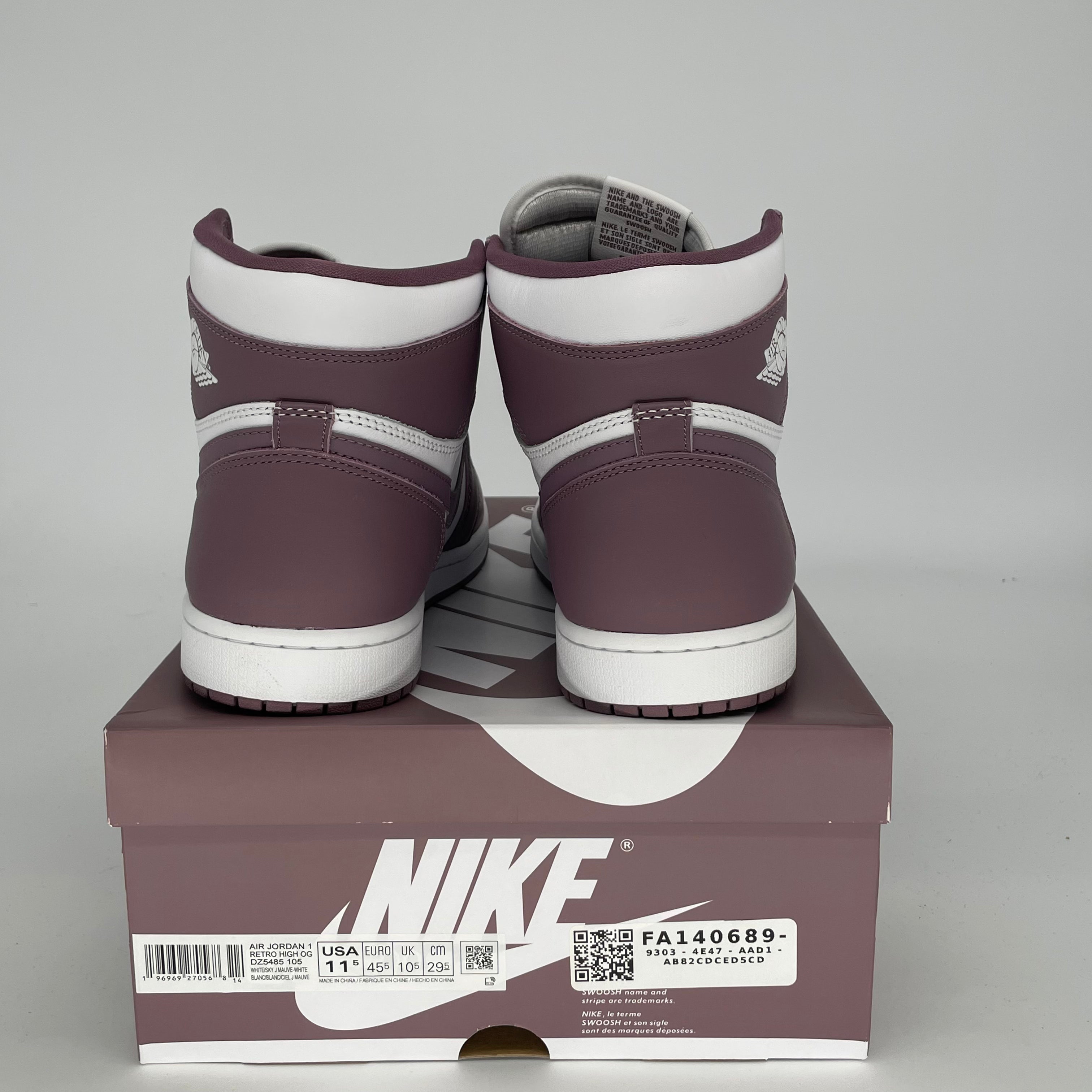 AIR JORDAN 1 MAUVE SNEAKERS - SIZE 11.5 MEN'S (DZ5485-105) - Retro Basketball Shoes for Casual Wear & Street Style Fashion