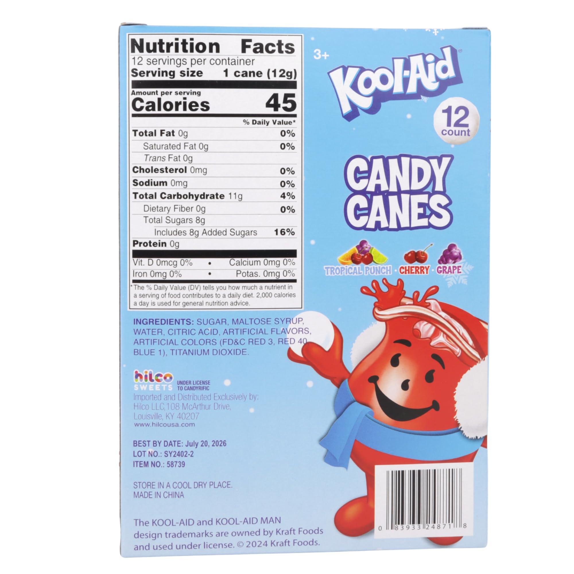 Kool-Aid Candy Canes - 12 Count (5.53 oz) Holiday Christmas Stocking Stuffers & Party Favors for Kids & Adults