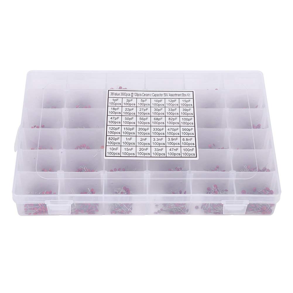 3600PCS 36 Values Ceramic Capacitor Kit (1pF-100nF, 50V) - Assorted Capacitors for DIY Electronics, Audio & Video Projects - Perfect for Hobbyists, Repair & Circuit Design