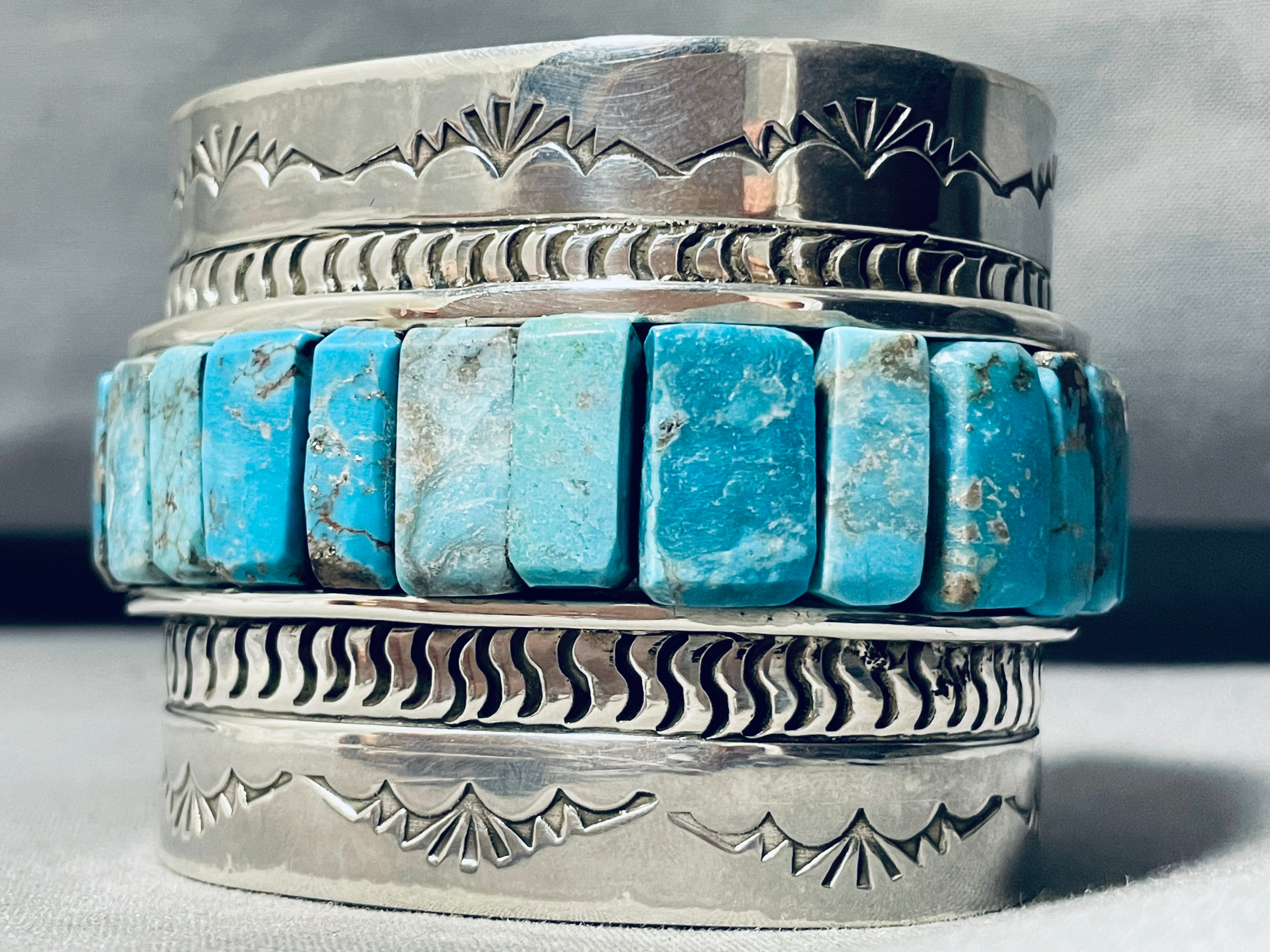 176 Grams 6.5 Inch Wrist Native American Navajo Turquoise Inlay Sterling Silver Bracelet - Handmade Jewelry for Women, Boho Chic Accessories, Perfect for Weddings & Special Occasions