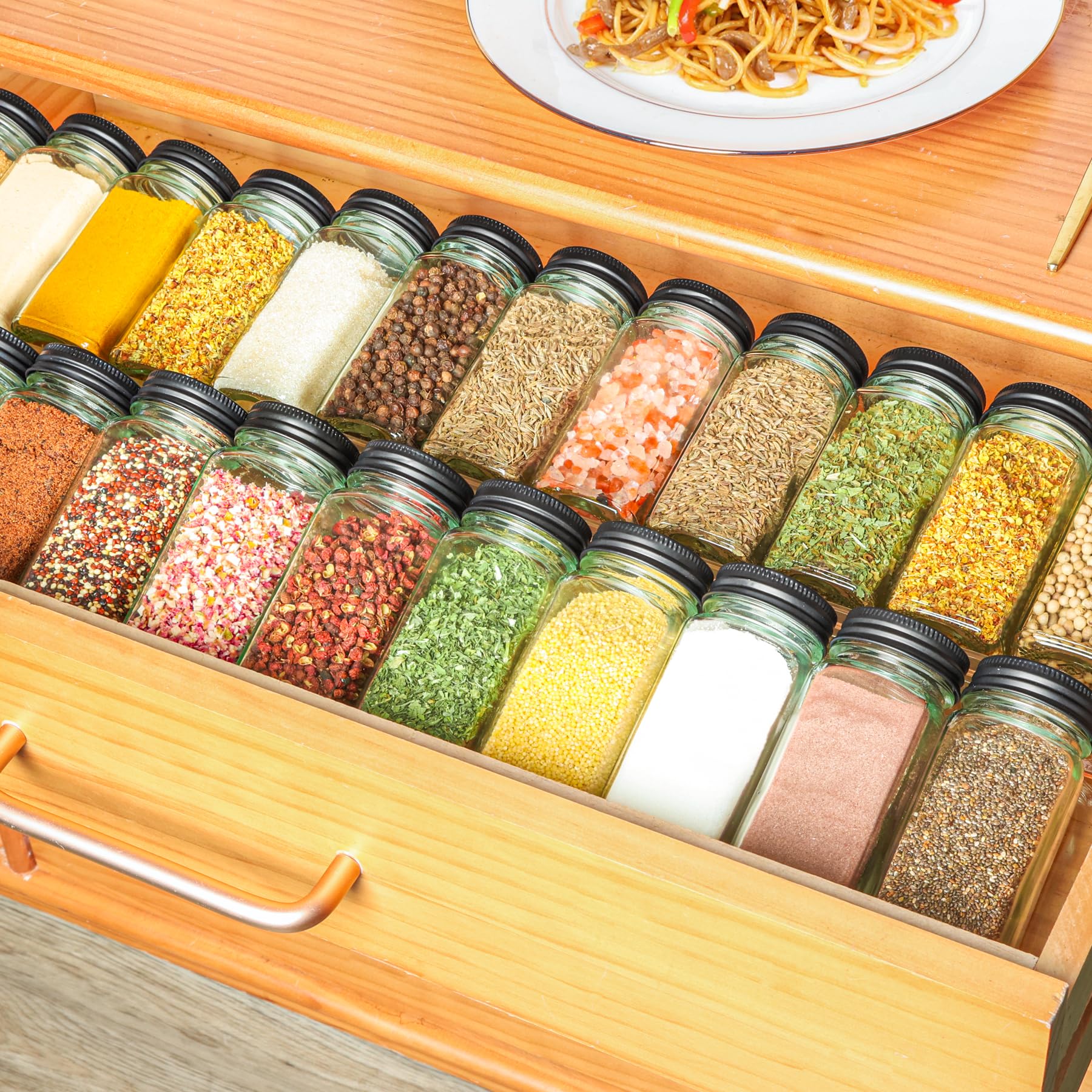 ComSaf 24-Piece 4oz Glass Spice Jars Set with Shaker Lids - Includes 93 Labels, Handy Funnel, Pepper Grinder & Square Spice Bottles - Perfect for Kitchen Organization, Seasoning Storage & DIY Spice Blends