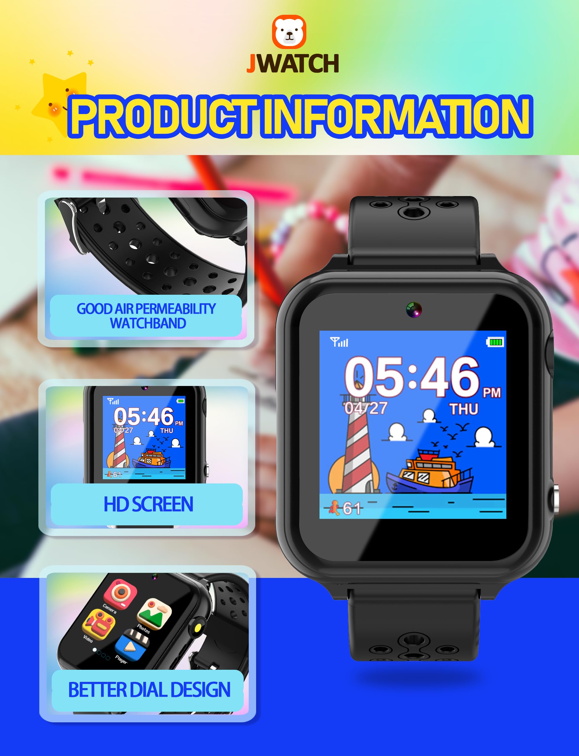 Smart Watch for Kids with SOS Call, 10 Stories & 24 Puzzle Games, Pedometer, Alarm Clock - Best Gift for Boys & Girls Ages 6-12 - Perfect for Birthday, Christmas & Outdoor Adventures