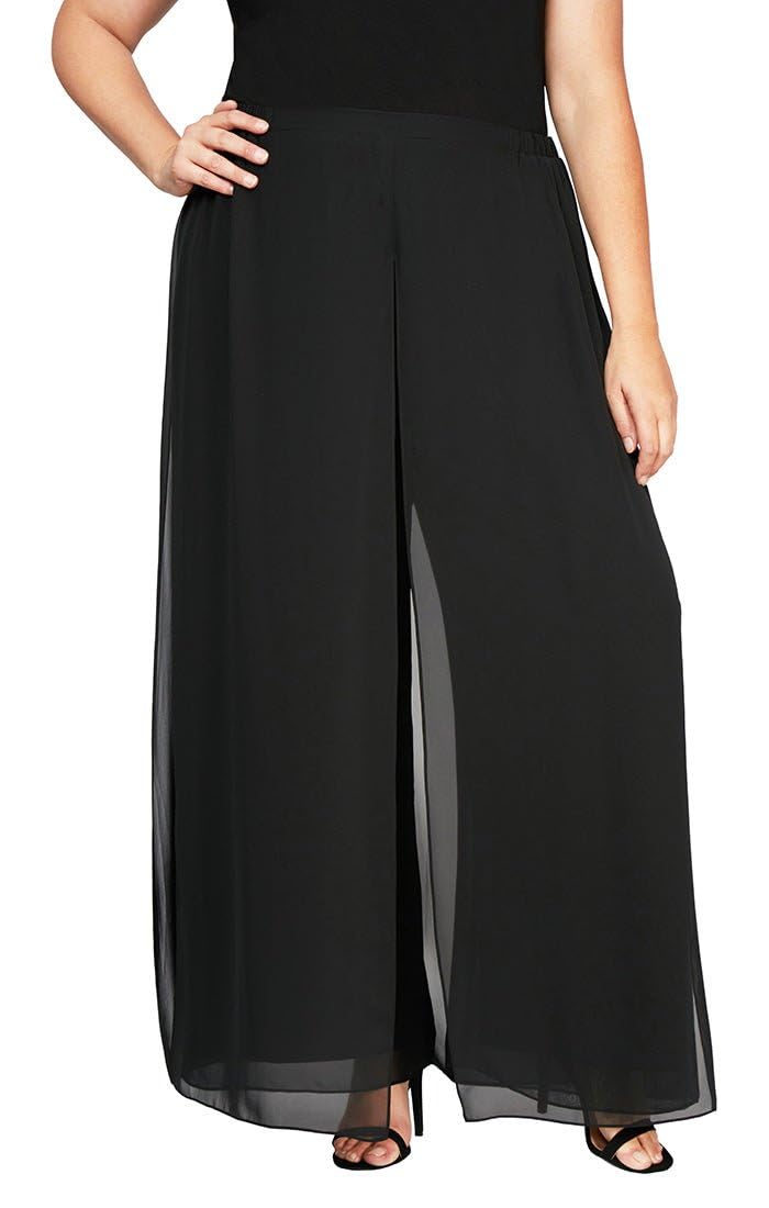Alex Evenings Women's Plus Size Wide Leg Chiffon Dress Pants - Elegant Formal Wear for Mother of The Bride, Wedding Guest, Cocktail Party & Special Occasions