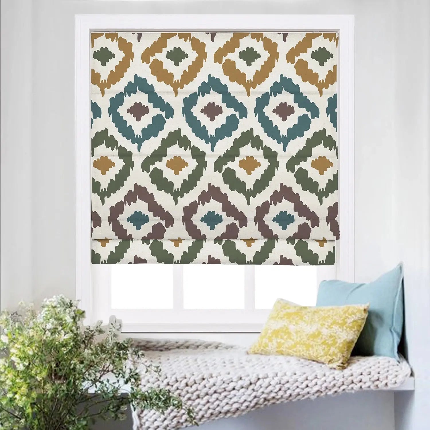 Roman Shade Cordless Linen Printed Window Treatment - Blackout Custom Window Coverings for Bedroom, Living Room & Nursery (Elegant Home Decor)