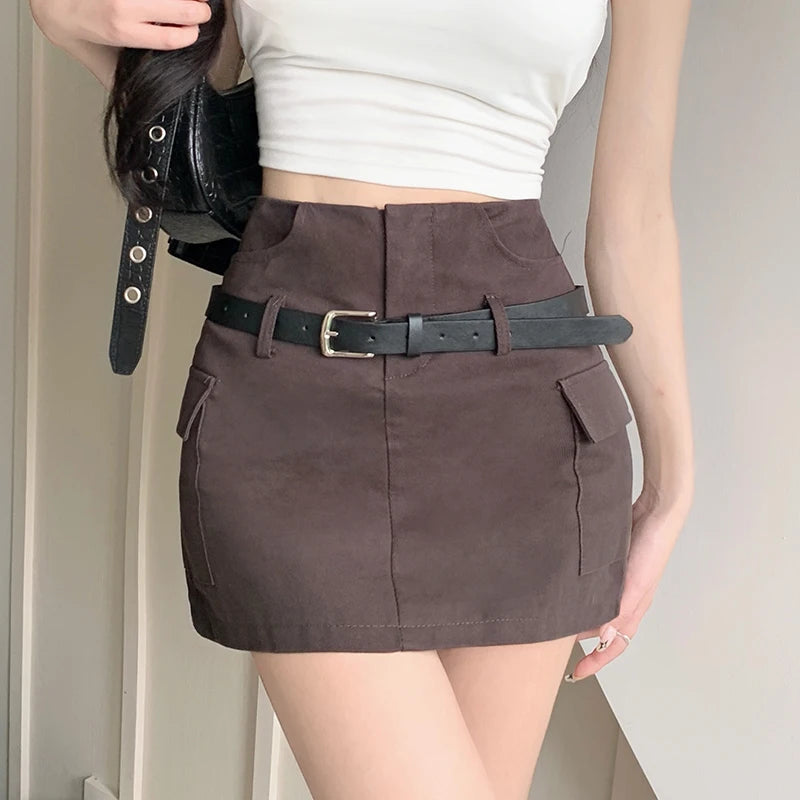 Sexy High Waist A-Line Cargo Mini Skirt for Women - American Streetwear Style, Solid Color, Tight Hip Fit - Perfect for Casual Outfits, Night Out, and Fashion Streetwear Looks