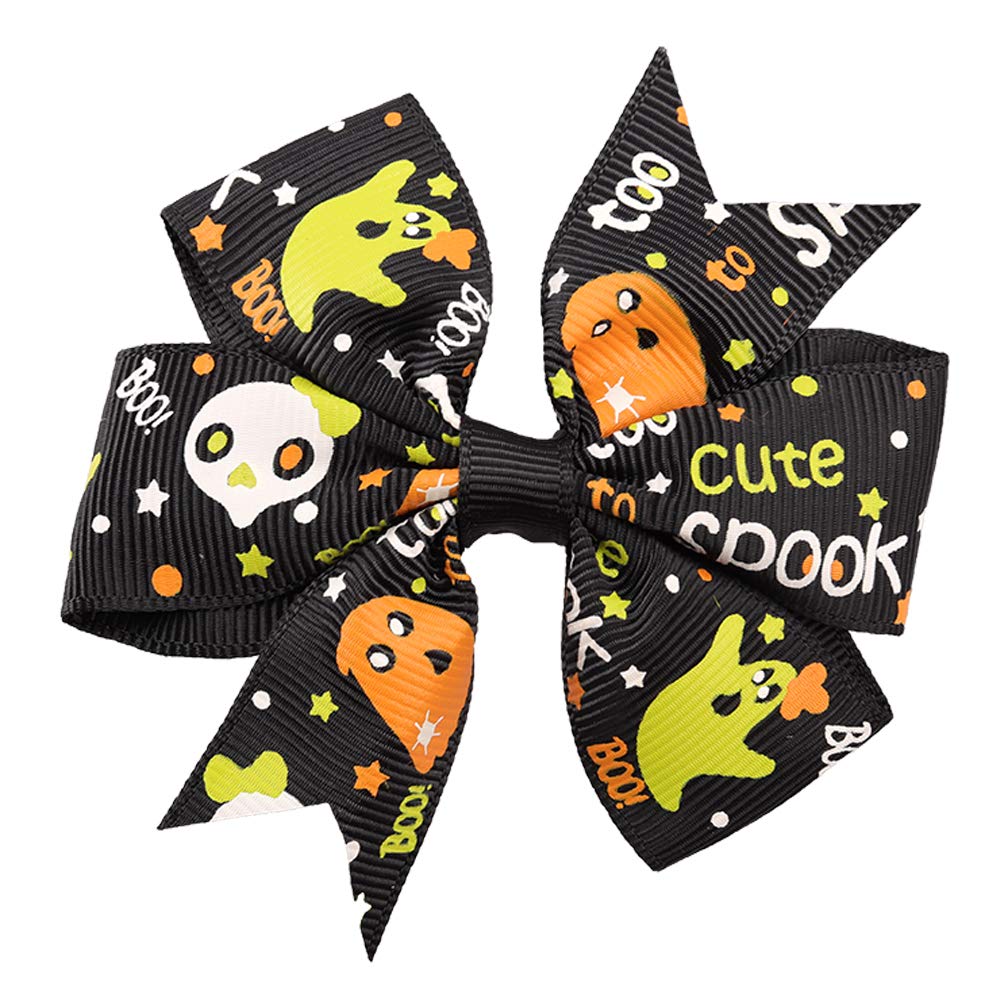 Rocutus 12-Piece Halloween Bow Knot Hair Clips Set - Grosgrain Ribbon Hair Bows for Girls, Women (Orange/Black) - Perfect for Halloween Costumes, Parties, School Events & Cosplay