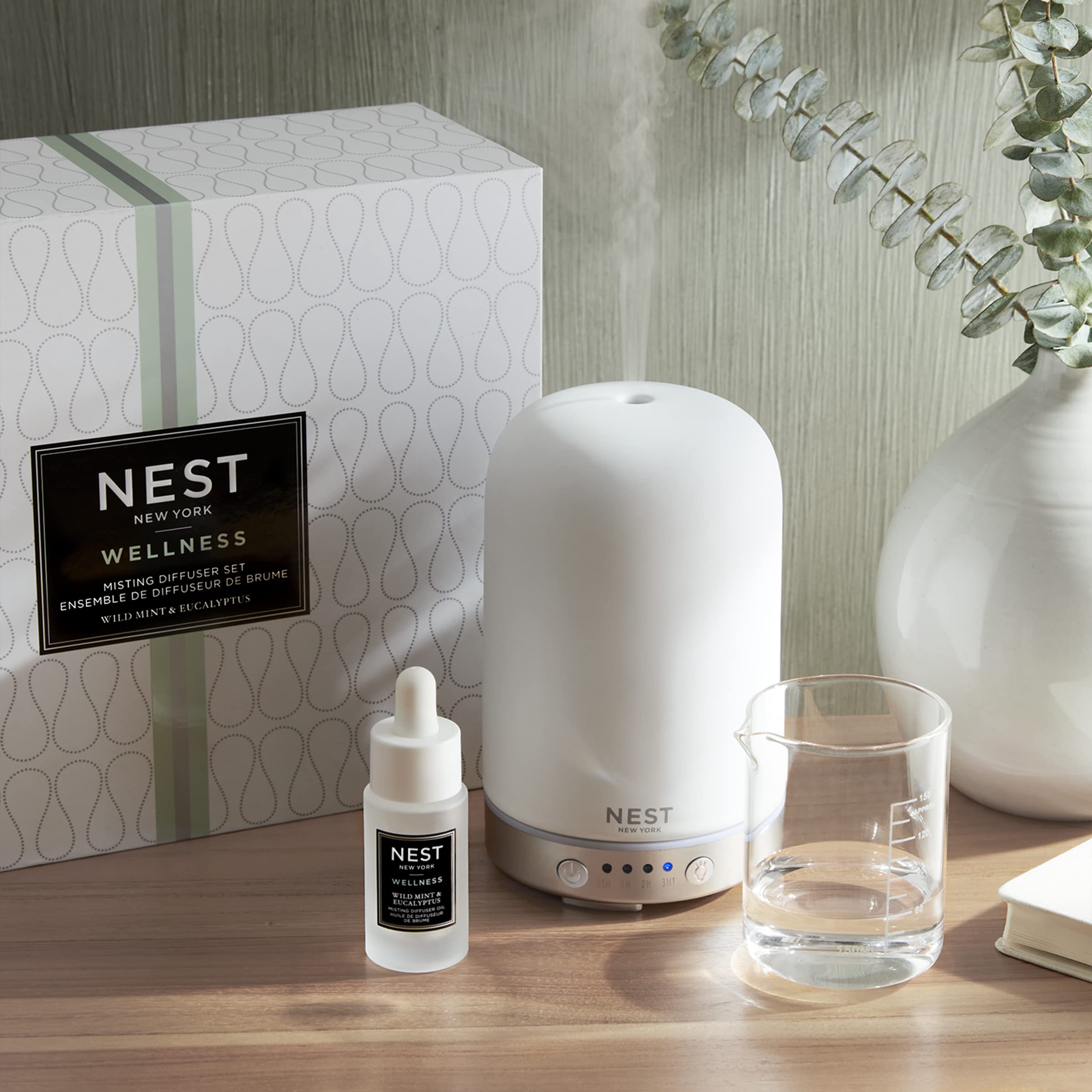 NEST New York Essential Oil Diffuser Set with Wild Mint & Eucalyptus - Aromatherapy for Home, Office & Spa Relaxation