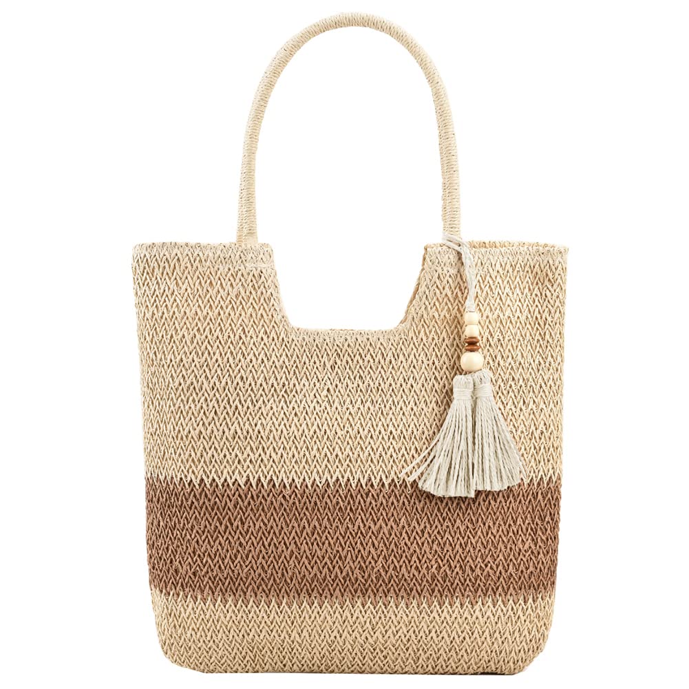 DKIIL NOIYB Women's Straw Beach Bag - Large Woven Tote with Tassels - Summer Vacation Handbag for Pool, Beach & Travel Accessories