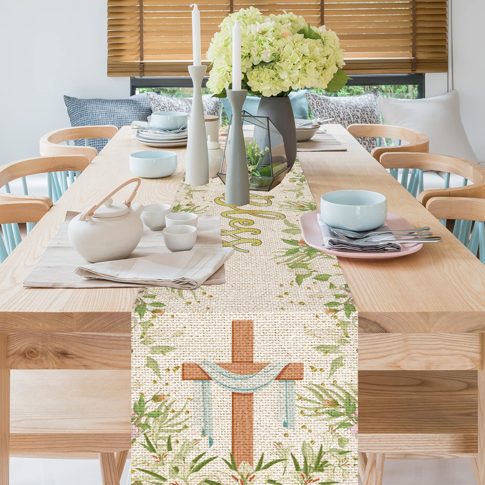 Belrew God Bless Table Runner - Elegant Baby Shower, Christening & Baptism Party Decorations | Perfect for Baby Birthday Celebrations, Church Events & Family Gatherings