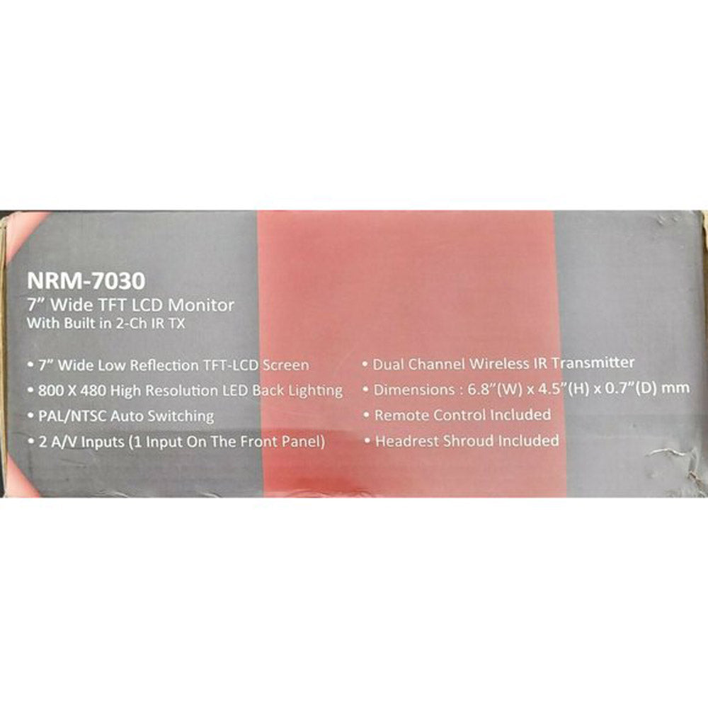 7 Inch Wide Headrest Monitor with Built-In 2 Channel IR - NESA NRM 7030 - Perfect for Car Entertainment & Long Road Trips