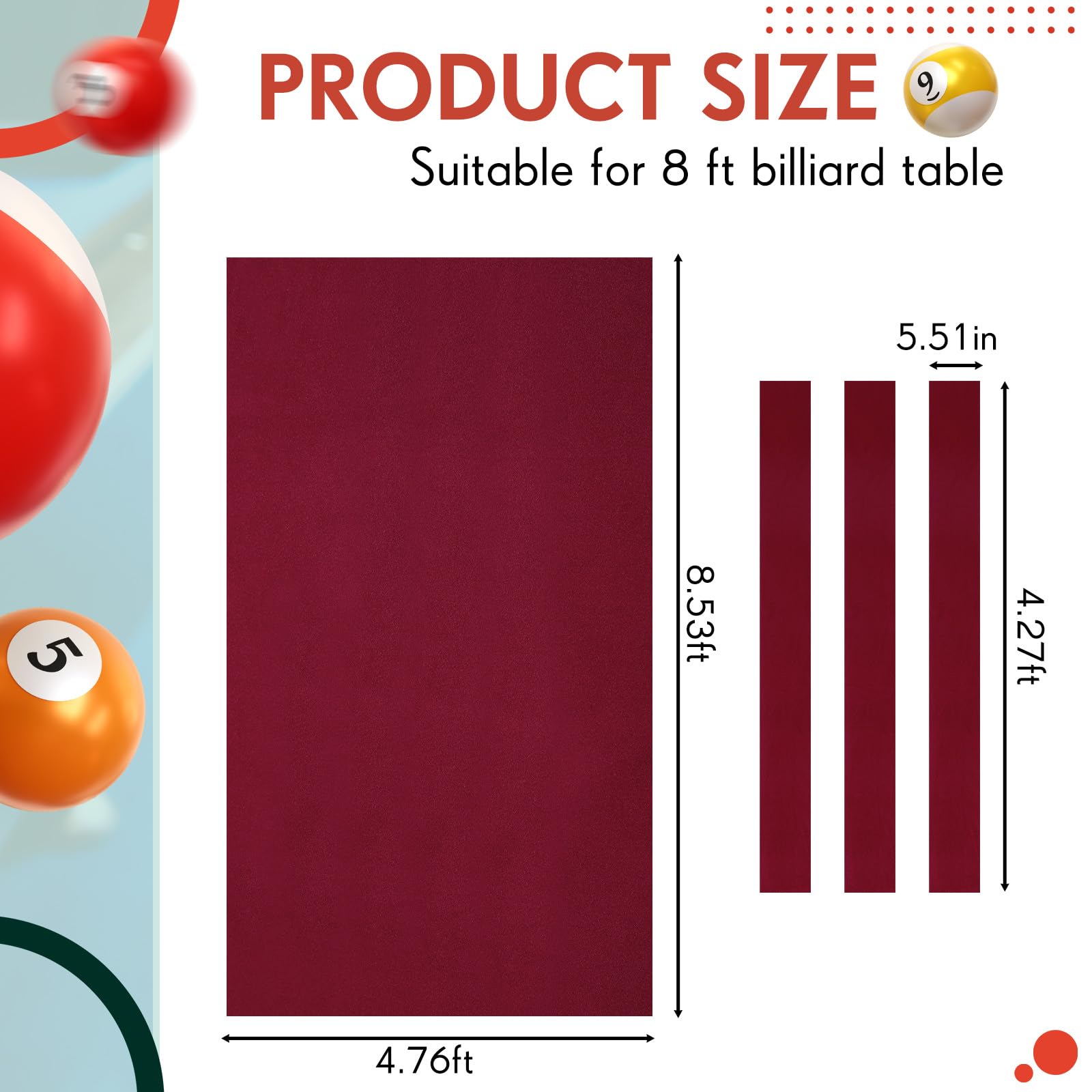 Premium Mixweer Billiard Cloth 8.53ft Pool Table Felt - 6 Pre-Cut Strips for Easy Installation | Durable Felt for Home, Clubs & Bars | Perfect for Indoor Sports & Game Nights