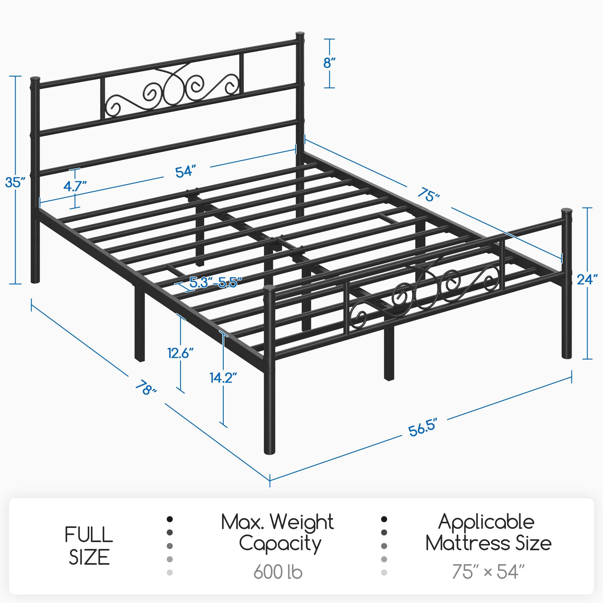 Yaheetech Full Size Metal Bed Frame with Headboard & Footboard - Sturdy Platform Bed No Box Spring Needed, Easy Assembly, Black - Perfect for Bedrooms, Guest Rooms & Dorm Rooms