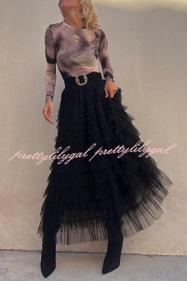Be Your Own City Queen - Elegant Tiered Elastic Waist Tulle Maxi Skirt for Women | Perfect for Weddings, Parties & Special Occasions