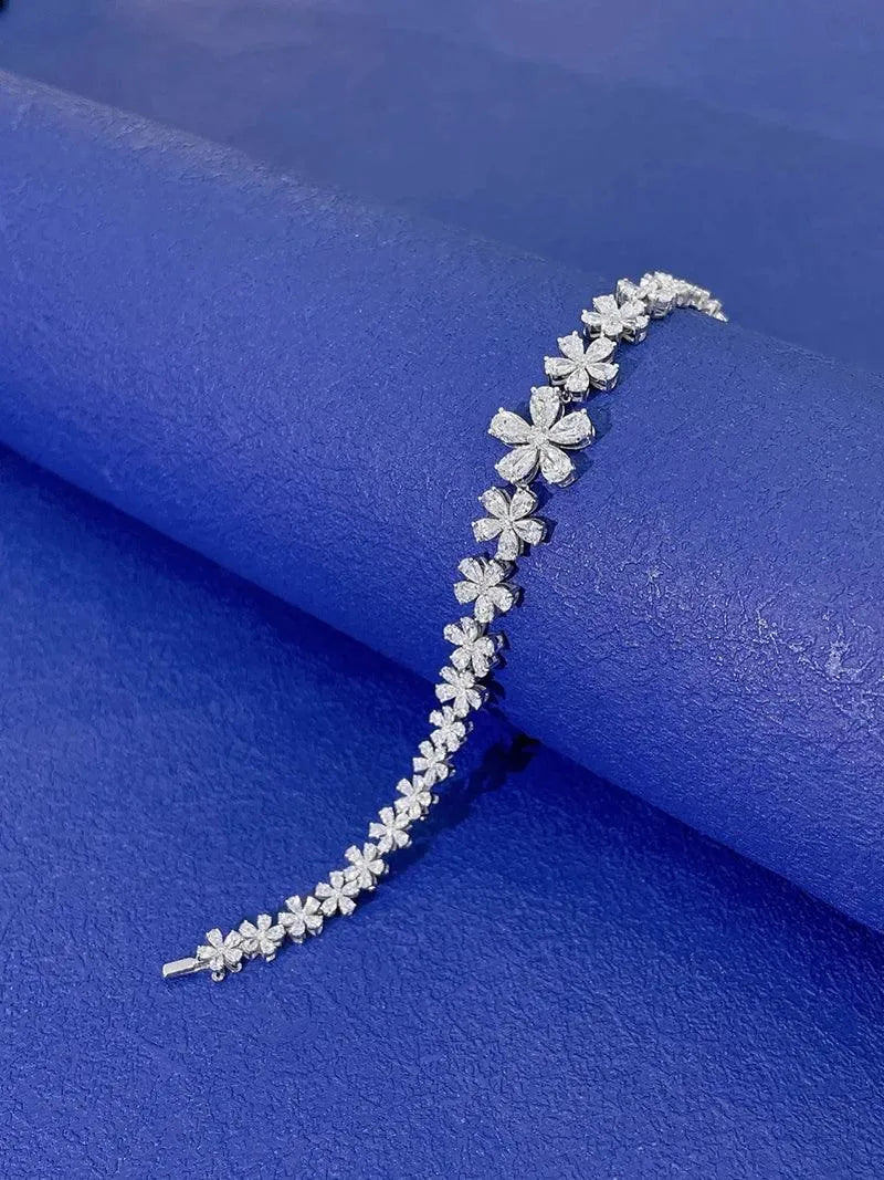 18K White Gold Diamond Bracelet for Women - Real Natural Diamonds, Romantic Flower Gradient Design, Luxury Jewelry Gift for Anniversary, Valentine's Day & Special Occasions