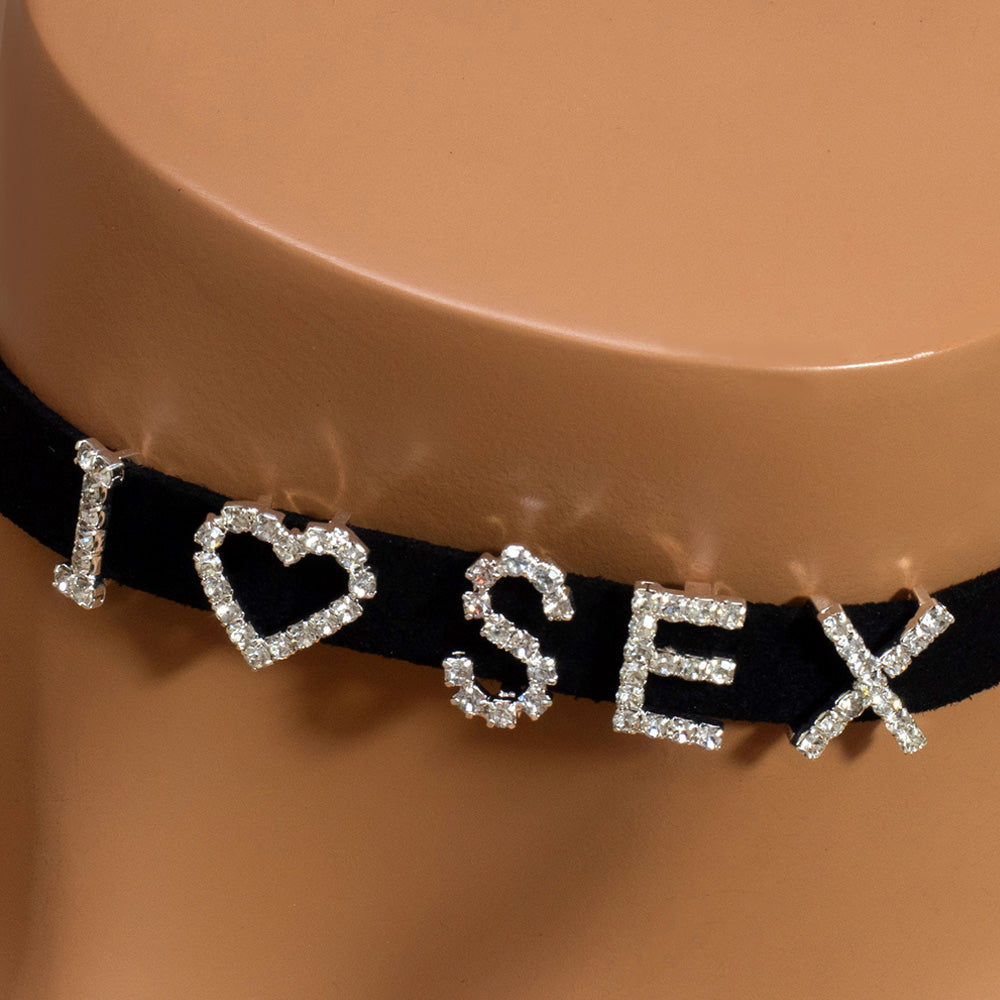 Crystal Avenue Rhinestone I Heart Sex Choker Necklace - Elegant & Edgy Fashion Accessory for Nightclubs, Parties & Date Nights