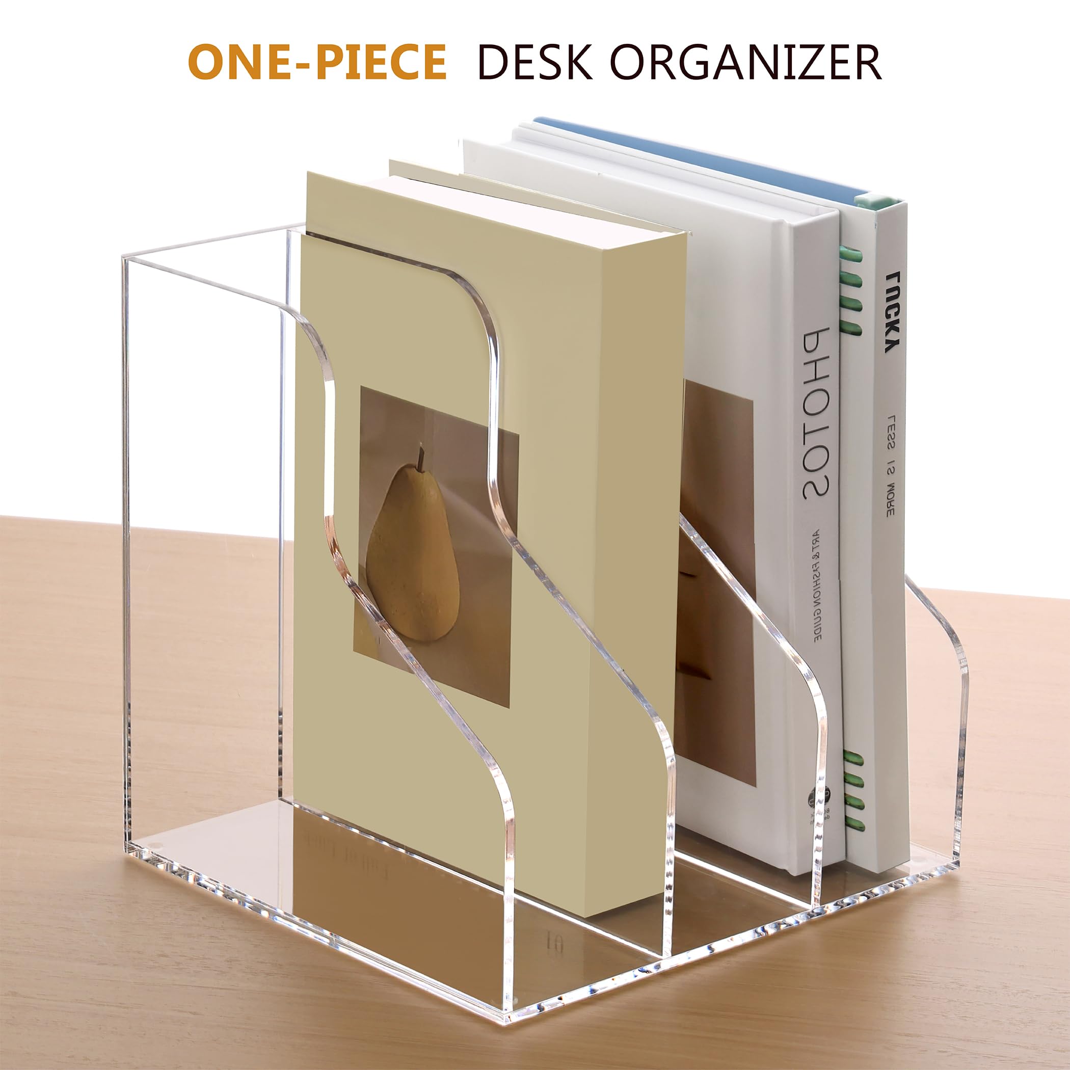 SANRUI Clear Acrylic Desk Organizer - 3 Compartment File Holder for Office & Home Organization