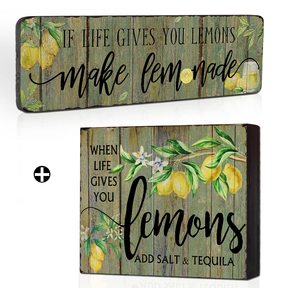 Vintage Lemon Wooden Signs - Rustic Farmhouse Kitchen Decor for Counter, Wall & Bar - Perfect for Lemon-Themed Parties, Poolside Decor & Home Styling