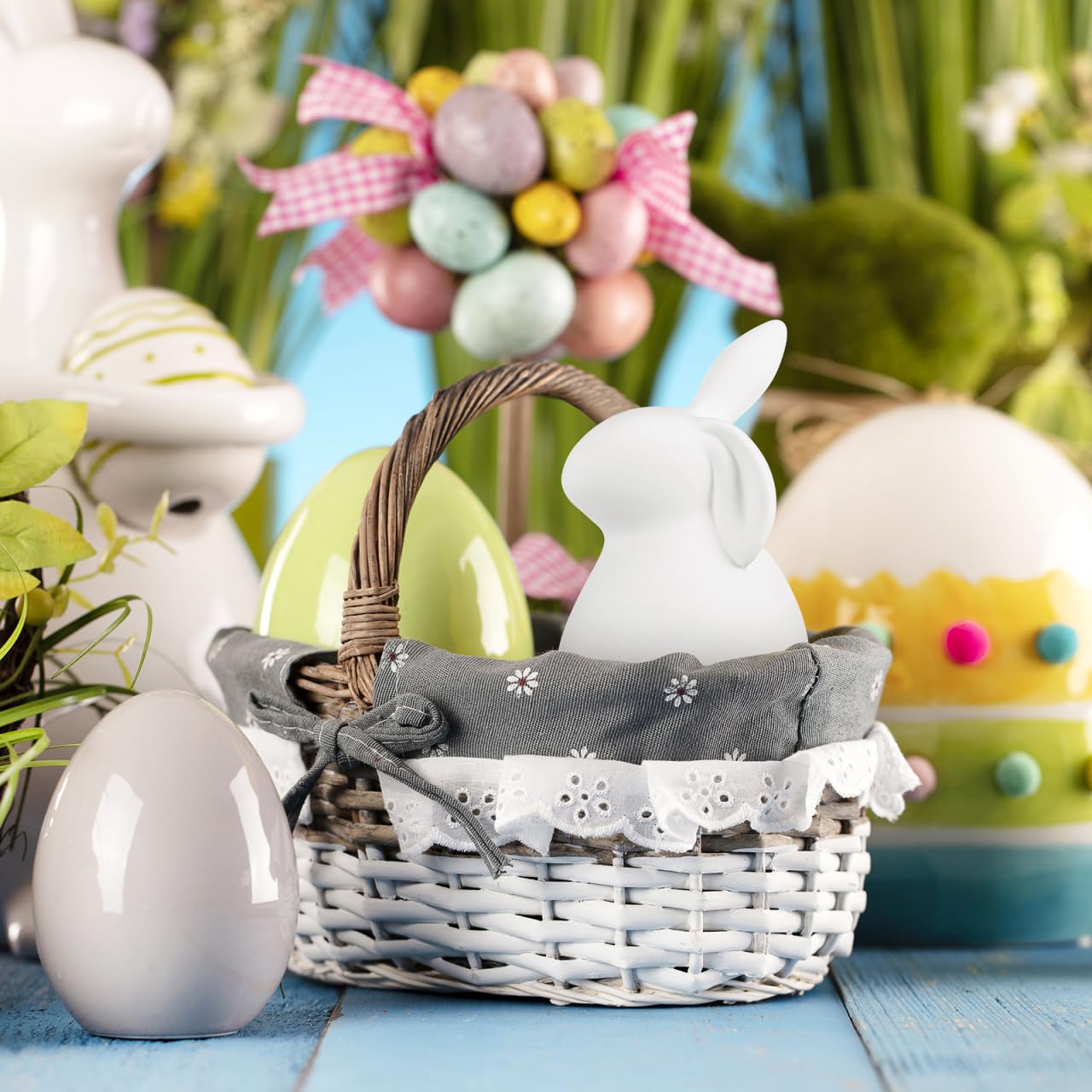 Amosfun Ceramic Bunny Figurines - Easter Rabbit Decor for Table Centerpiece, Tiered Tray, Shelf Display | Cute Spring Home Decor, Easter Party Table Setting, Gift Idea for Bunny Lovers
