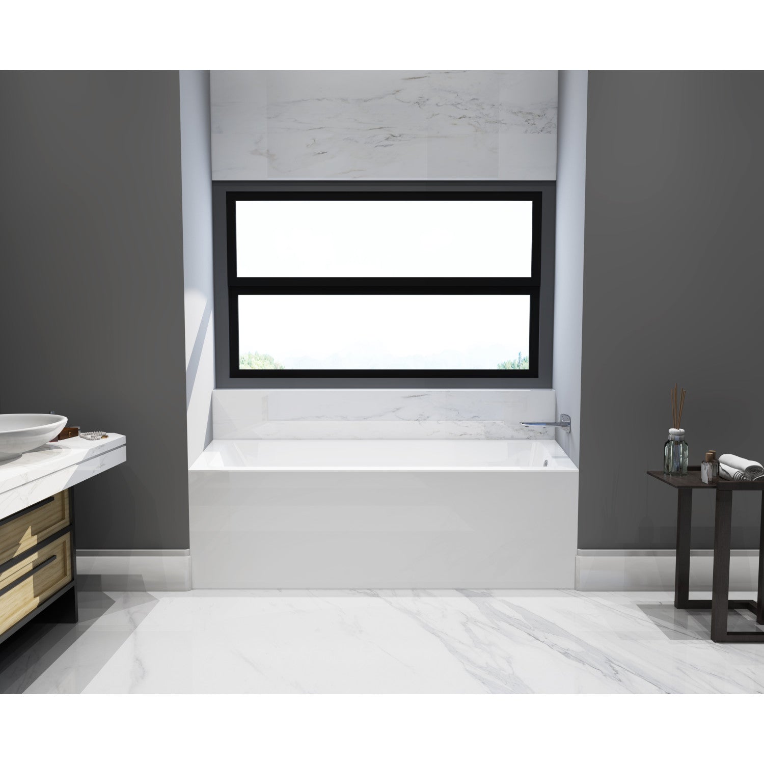 Aqua Eden 66 Inch Acrylic Rectangular 3 Wall Alcove Bathtub - Right Hand Drain, Glossy White | Freestanding Soaking Tub for Modern Bathrooms, Spa Relaxation & Luxury Home Decor
