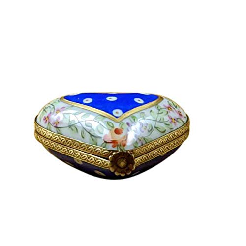 Rochard Blue Heart with Flowers Limoges Porcelain Jewelry Box - Elegant Hand-Painted French Trinket Box for Jewelry Storage & Gift Giving