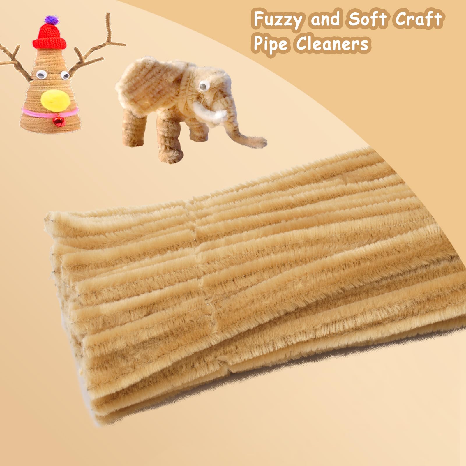 FirstKitchen 100pcs Light Brown Pipe Cleaners for DIY Crafts - 0.23x12 Inch Soft Chenille Stems for Floral Arrangements, School Projects, and Kids Art Activities