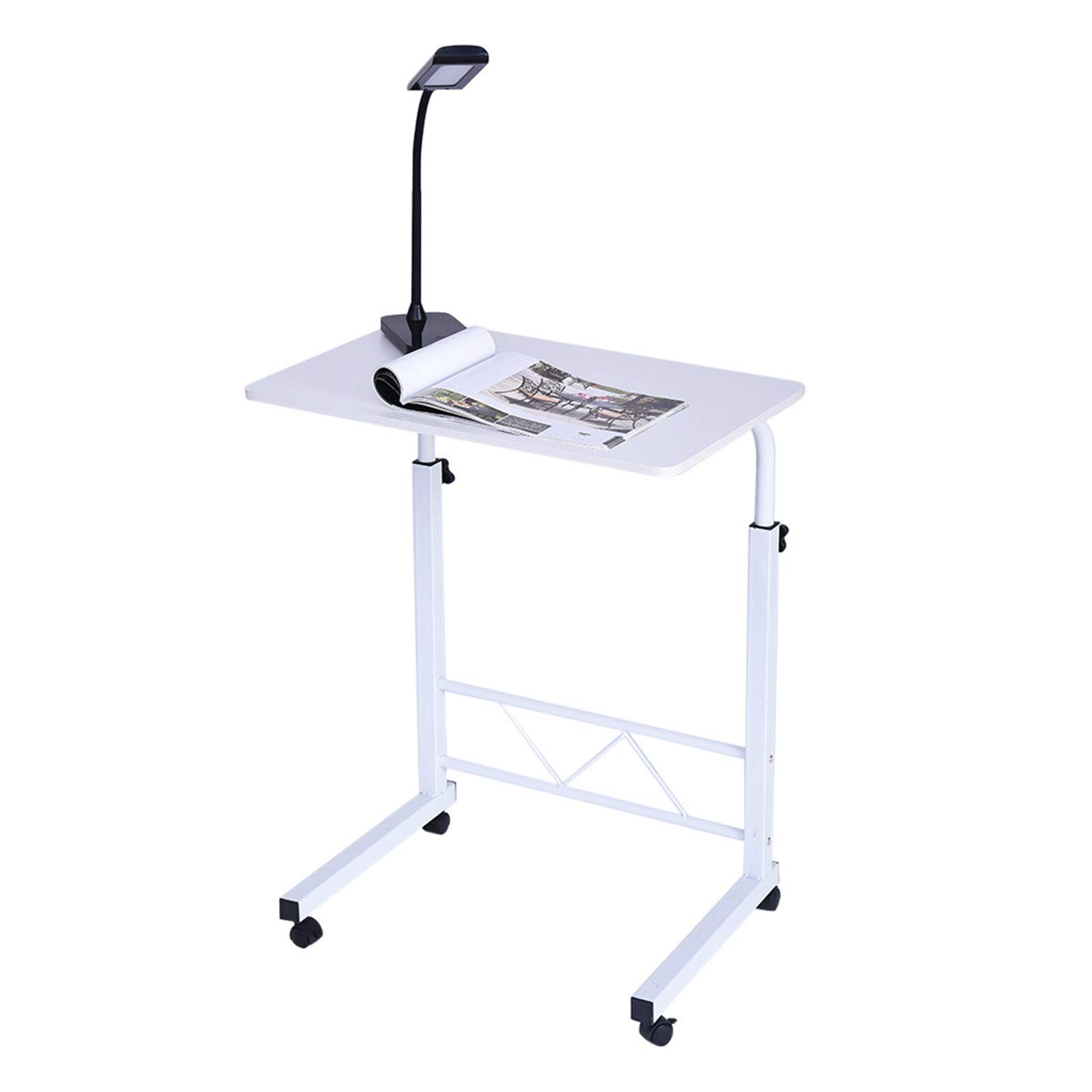 Adjustable Height Rolling Laptop Desk - Compact Home Office Computer Workstation with Wheels, White | Perfect for Small Spaces, Dorm Rooms & Mobile Workspaces