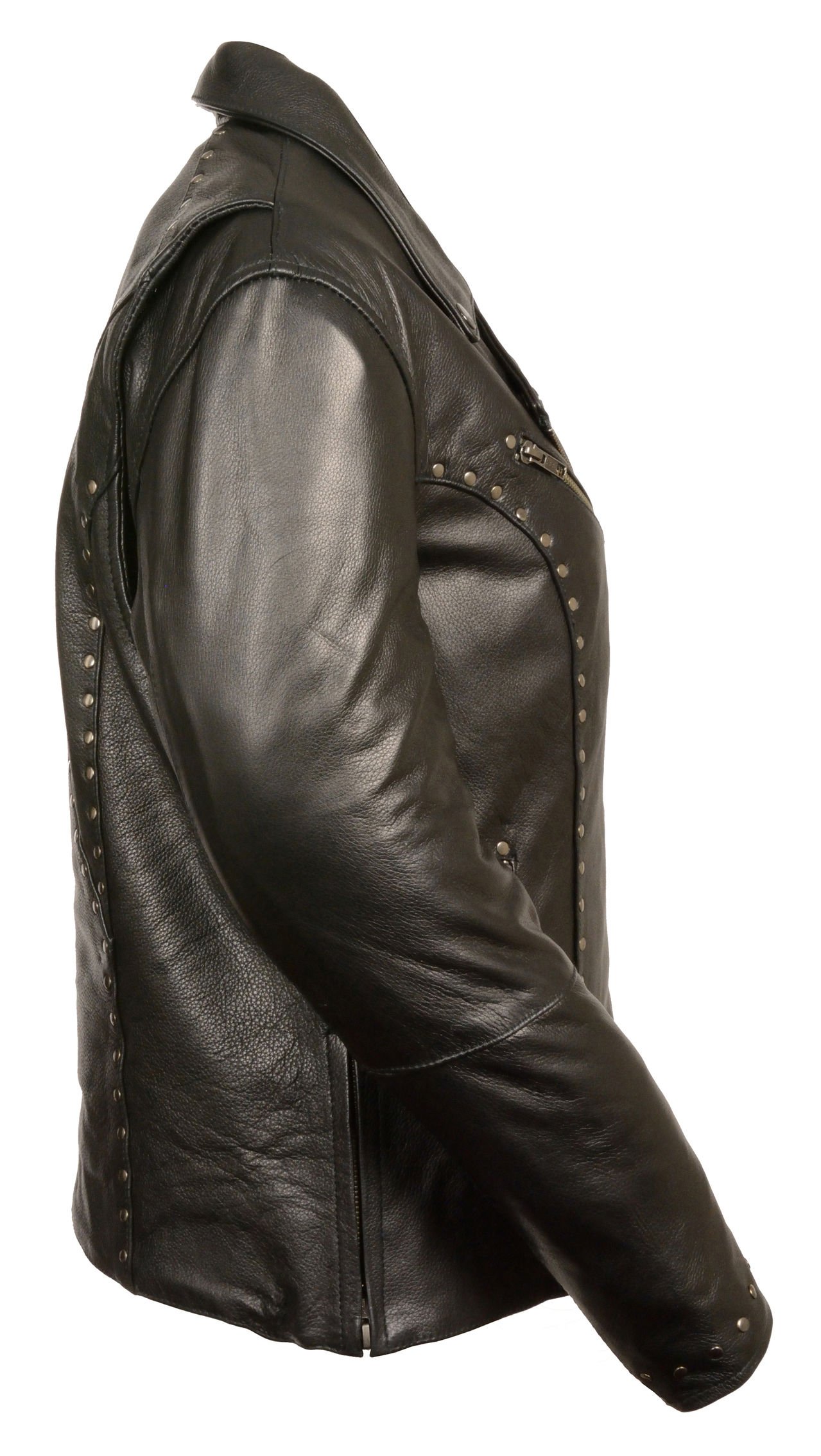 Milwaukee Women's Classic Motorcycle Leather Jacket with Rivet Detailing - Black, Size S | Stylish & Durable Riding Gear for Bikers & Outdoor Enthusiasts
