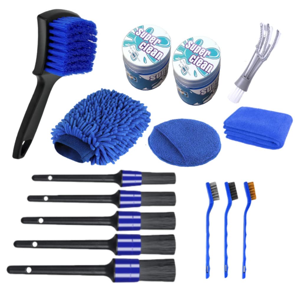 LKJYBG 15-Piece Wheel & Tire Brush Set - Car Detailing Kit with Cleaning Brushes, Washing Glove, Wax Sponge & Air Vent Tools - Interior & Exterior Auto Care for Wheels, Dashboard & Car Detailing