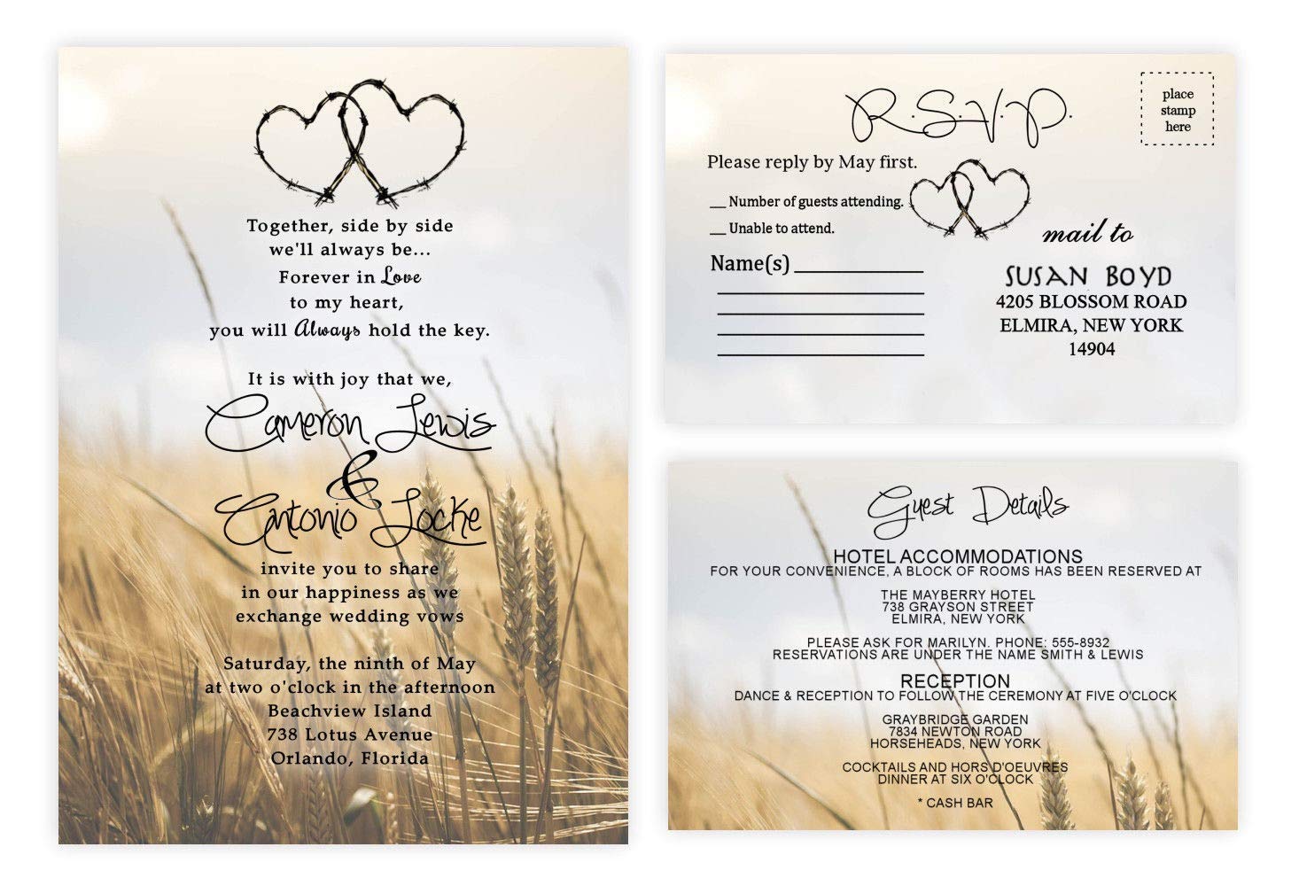 Rustic Country Wedding Heart Invitations Set - 50 Count with Envelopes | Perfect for DIY Weddings, Anniversary Parties & Romantic Events
